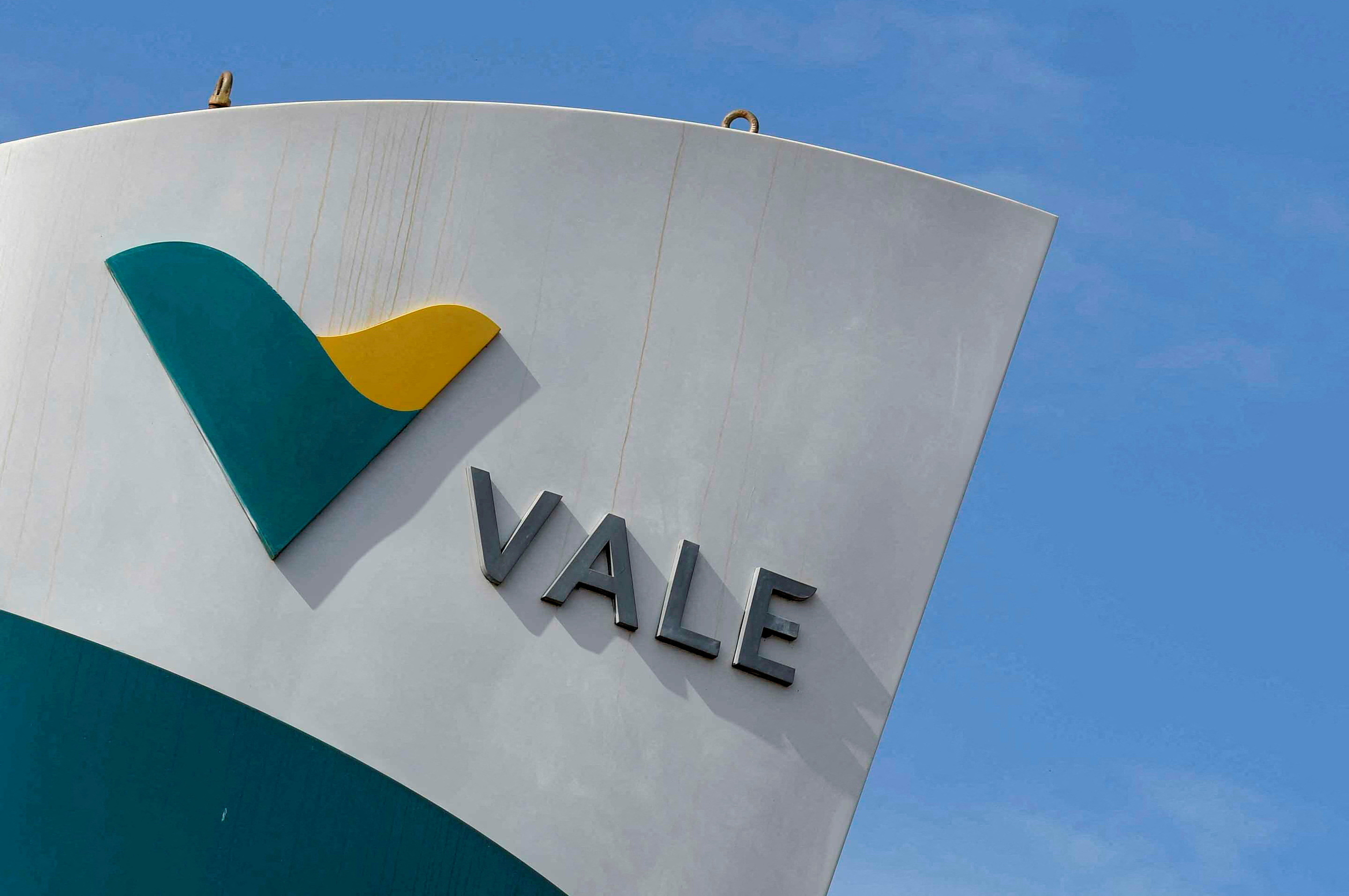 The logo of Brazilian mining company Vale SA is seen in Sao Goncalo do Rio Abaixo