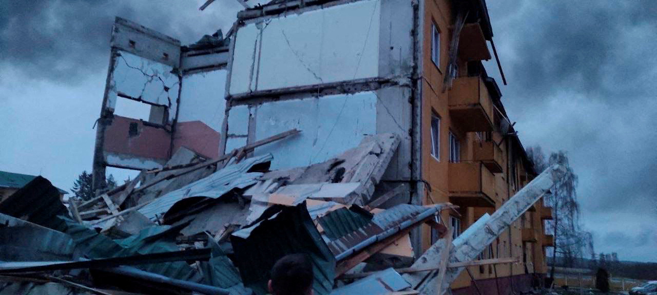 View of damaged buildings following an attack on the Yavoriv military base, amid Russia's invasion of Ukraine, in Yavoriv