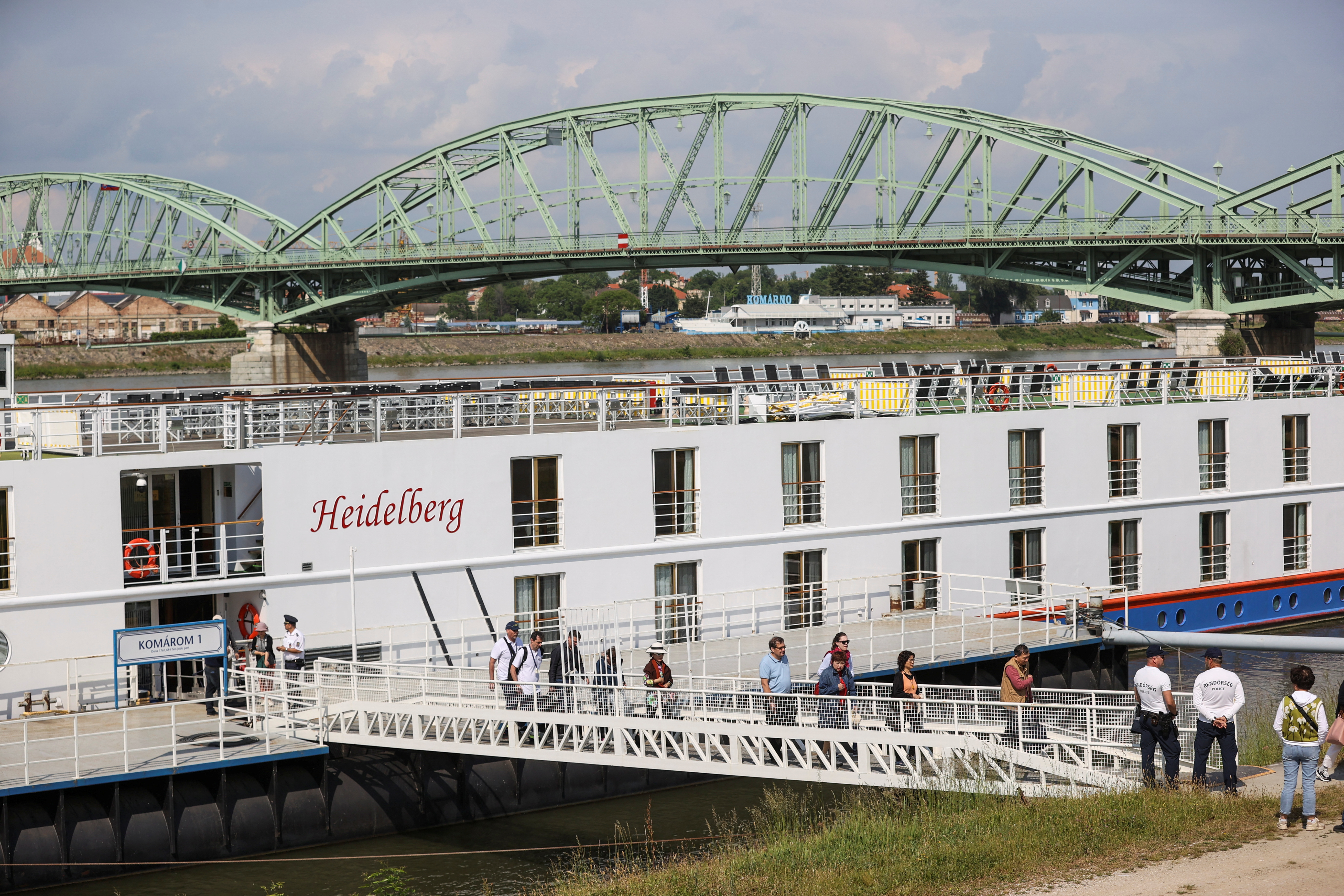 The river cruise ship 'Heidelberg' is seen following an accident on Danube river, near Komarom