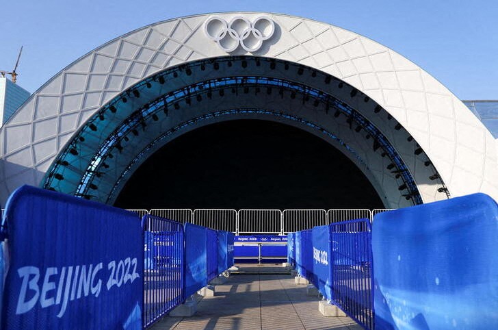 The Medal Plaza is seen inside a closed loop area designed to prevent the spread of the coronavirus disease (COVID-19) ahead of the Beijing 2022 Winter Olympics in Beijing