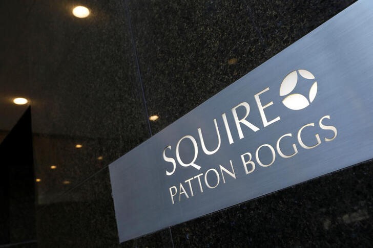 Signage is seen outside of the law firm Squire Patton Boggs in Washington, D.C.