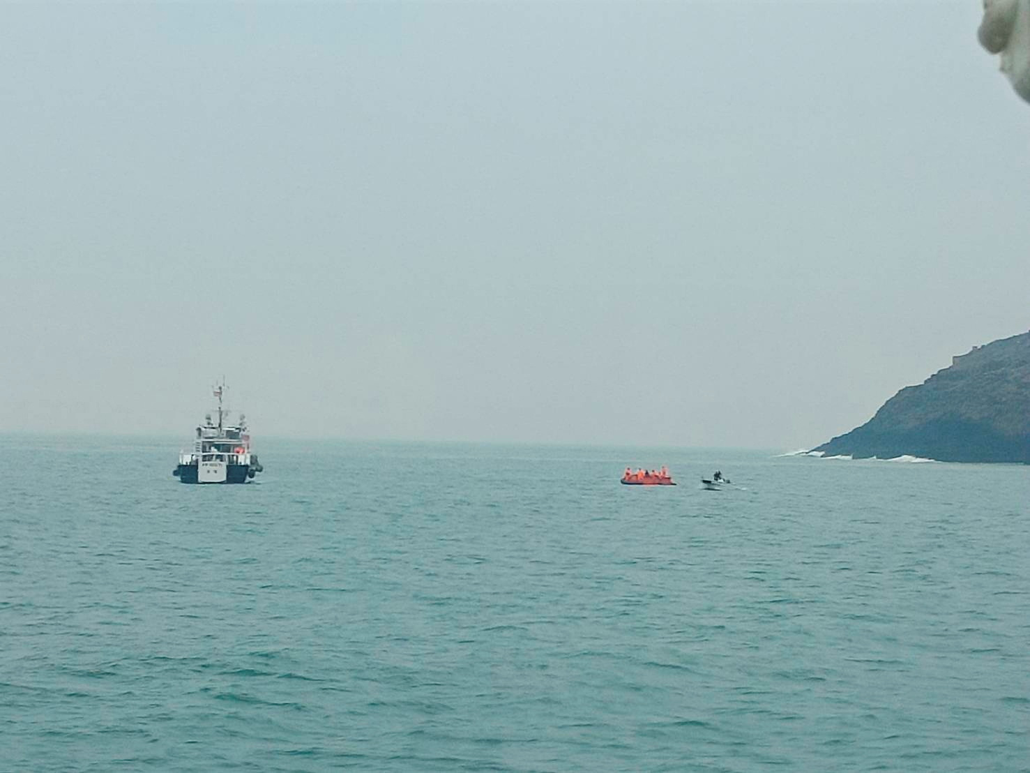 Taiwan's coast guard works during a rescue operation after a Chinese fishing boat capsized near Taiwan-controlled Kinmen islands