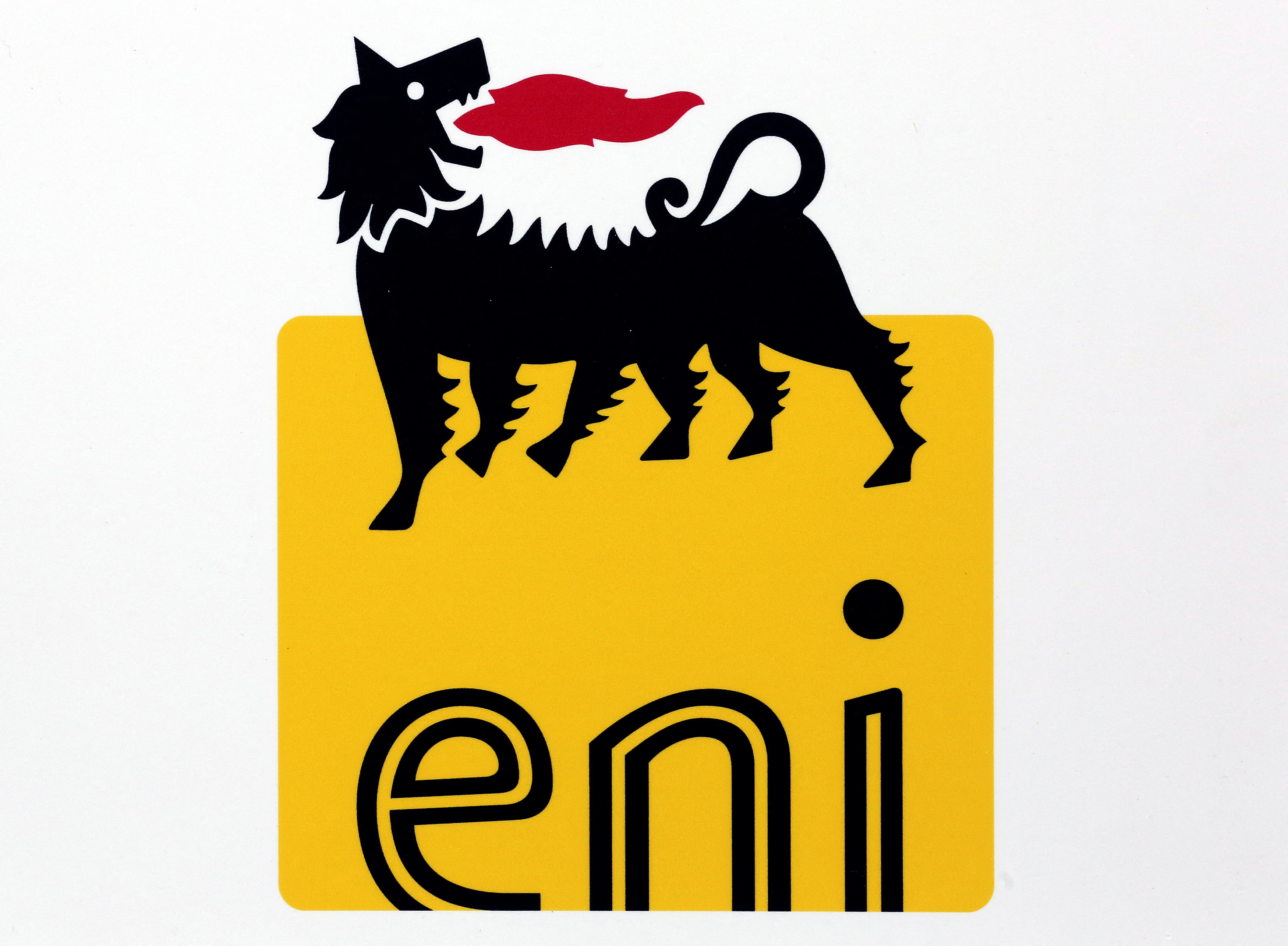Eni logo is seen at the Milan's stock exchange during the "Eni Investor Day\