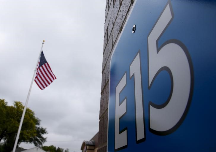 A sign advertising E15, a gasoline with 15 percent of ethanol, is seen at a gas station in Clive