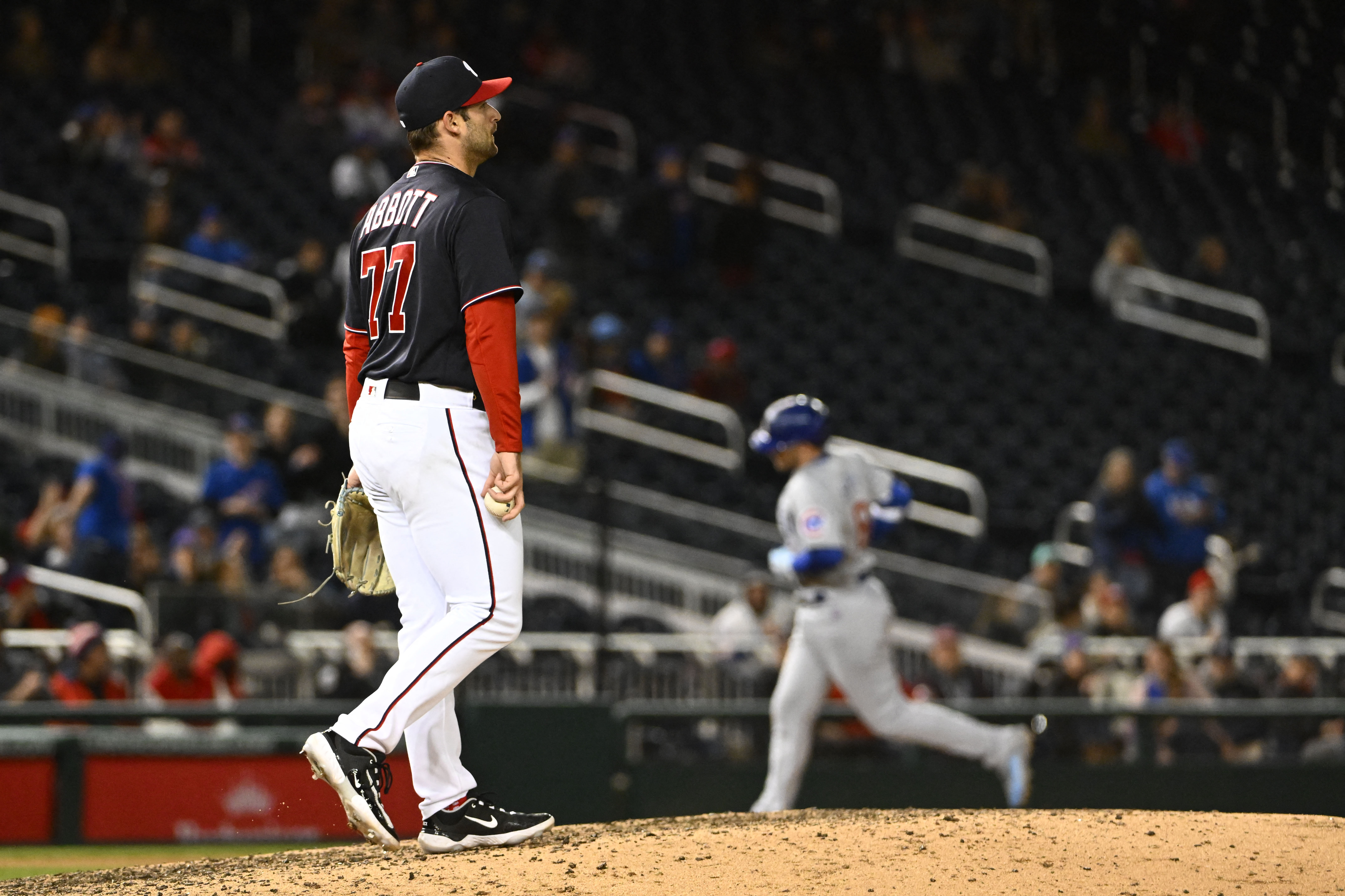 Washington Dc, United States. 04th May, 2023. Chicago Cubs shortstop Dansby  Swanson (7) drops his bat as he starts to run towards first at the  Washington Nationals vs Chicago Cubs game at