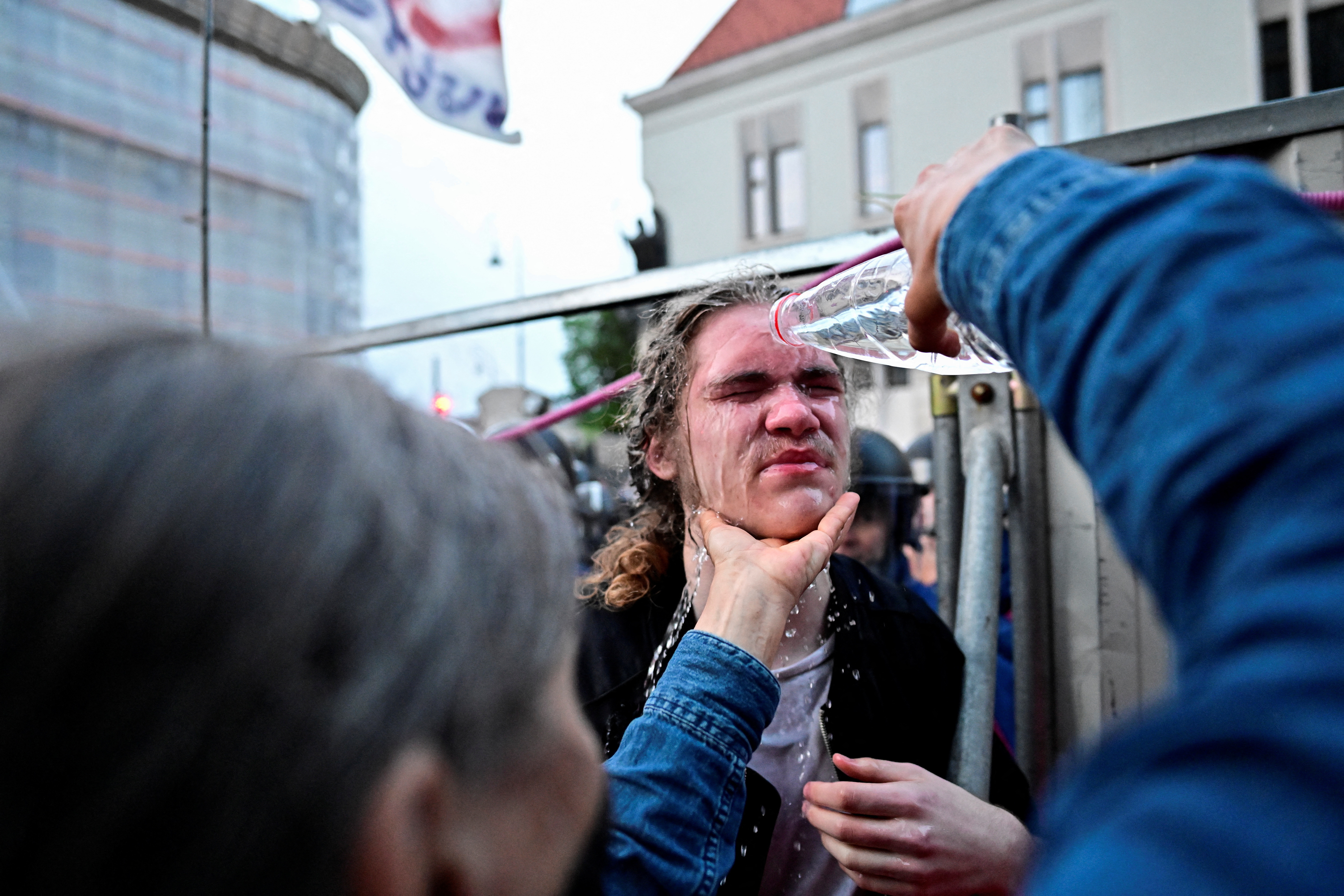 People take part in an anti-government demonstration in Budapest