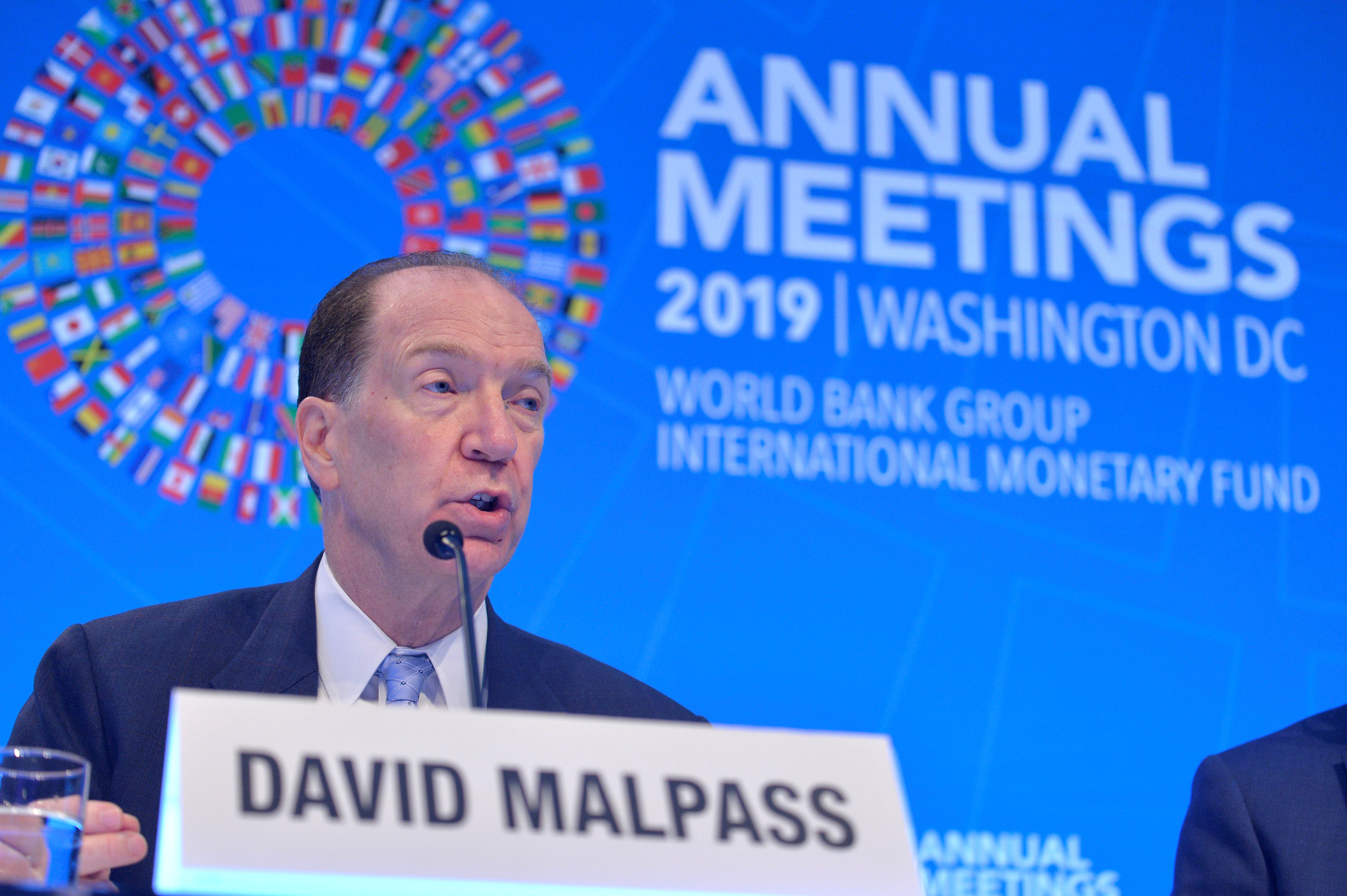 World Bank President David Malpass responds to a question from a reporter during an opening press conference at the IMF and World Bank's 2019 Annual Fall Meetings of finance ministers and bank governors, in Washington, U.S., October 17, 2019. REUTERS/Mike Theiler//File Photo