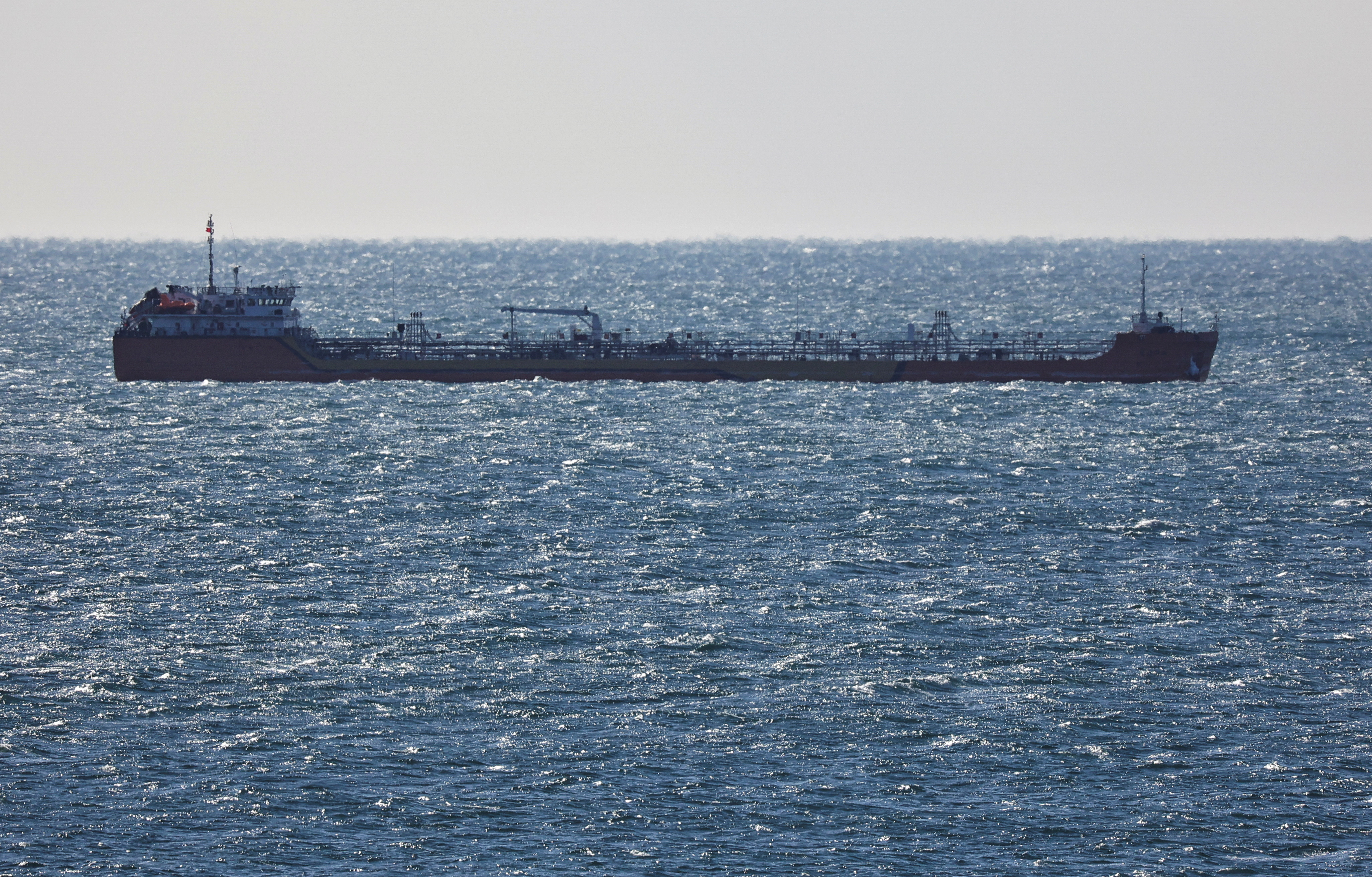 A crude oil tanker sails in Nakhodka Bay