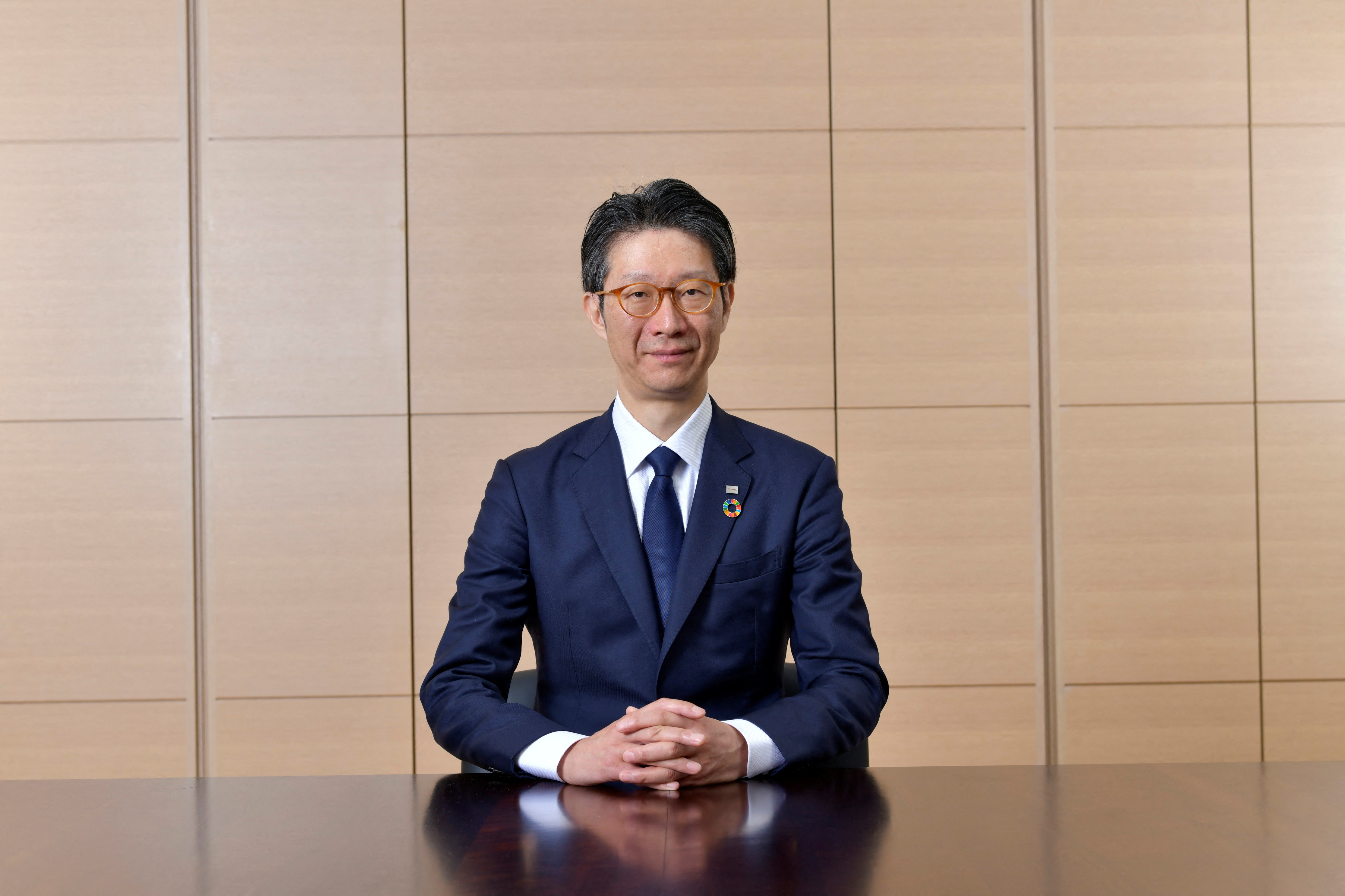 Former aircraft designer and current Toshiba's CEO Shimada poses for a photograph in Kawasaki