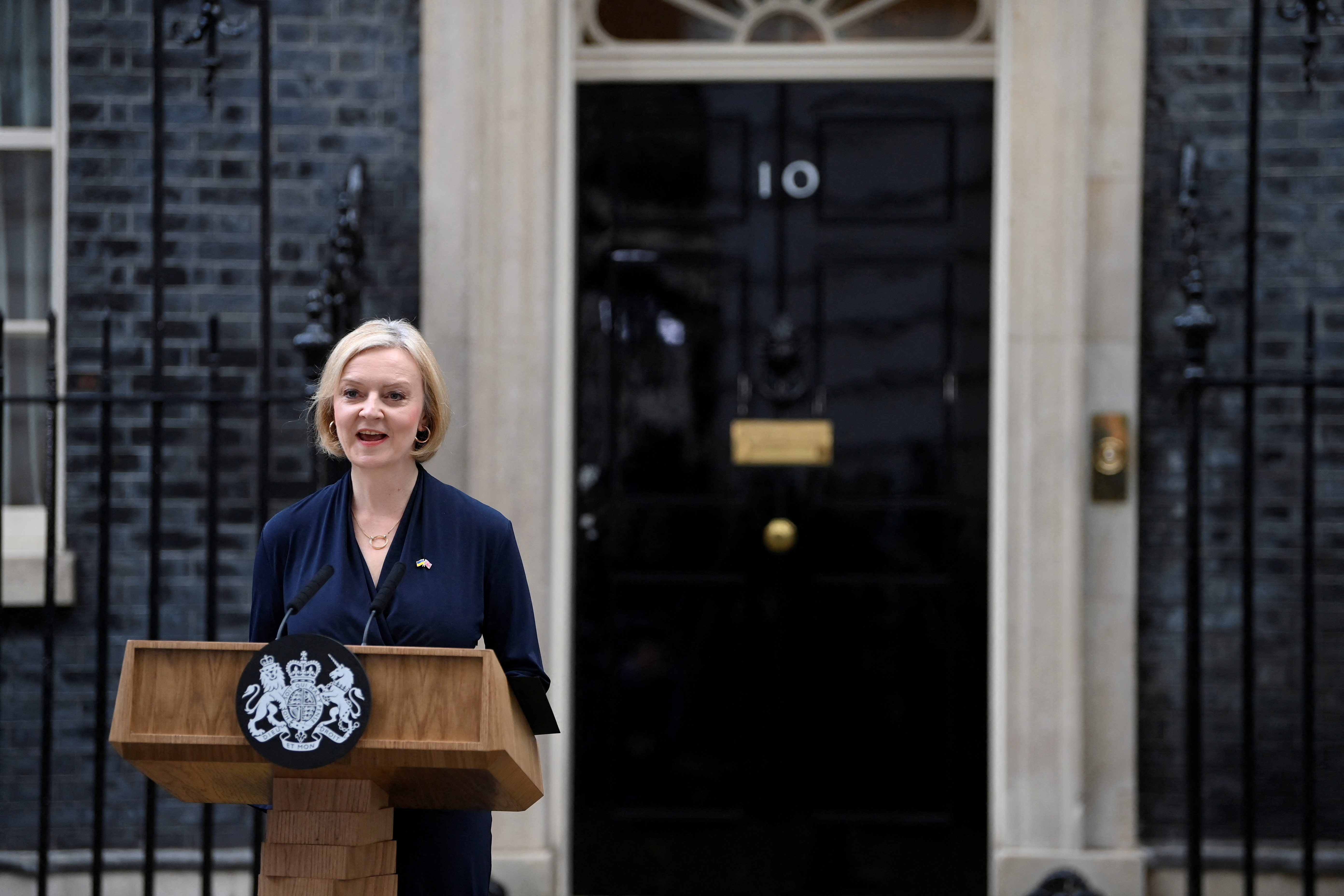 British Prime Minister Liz Truss gives statement outside Number 10 Downing Street, London