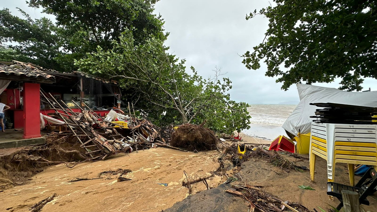 Aftermath left by severe rainfall in Ilhabela, Brazil