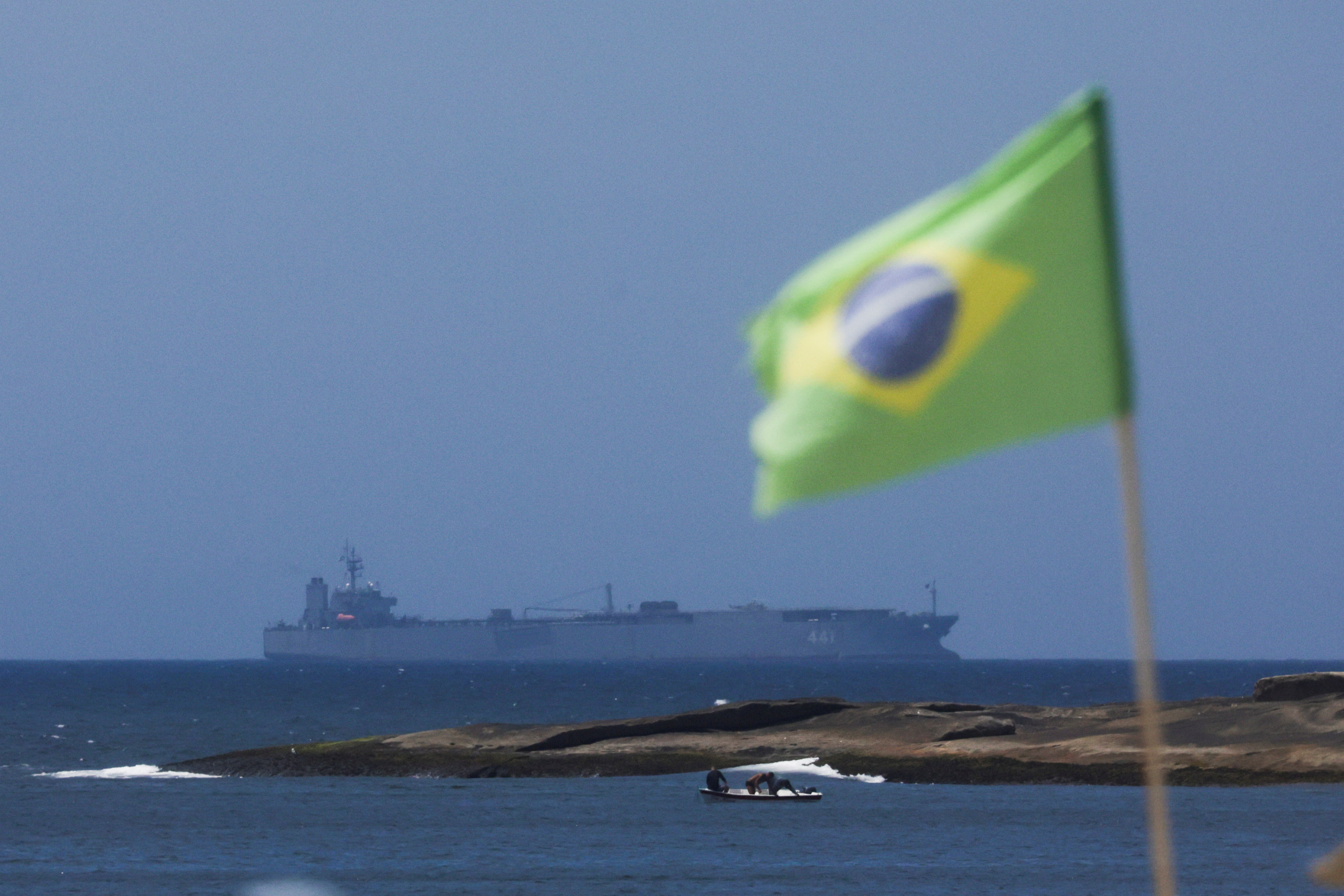 Iranian military ship Iris Makran navigates on the coast of Rio de Janeiro