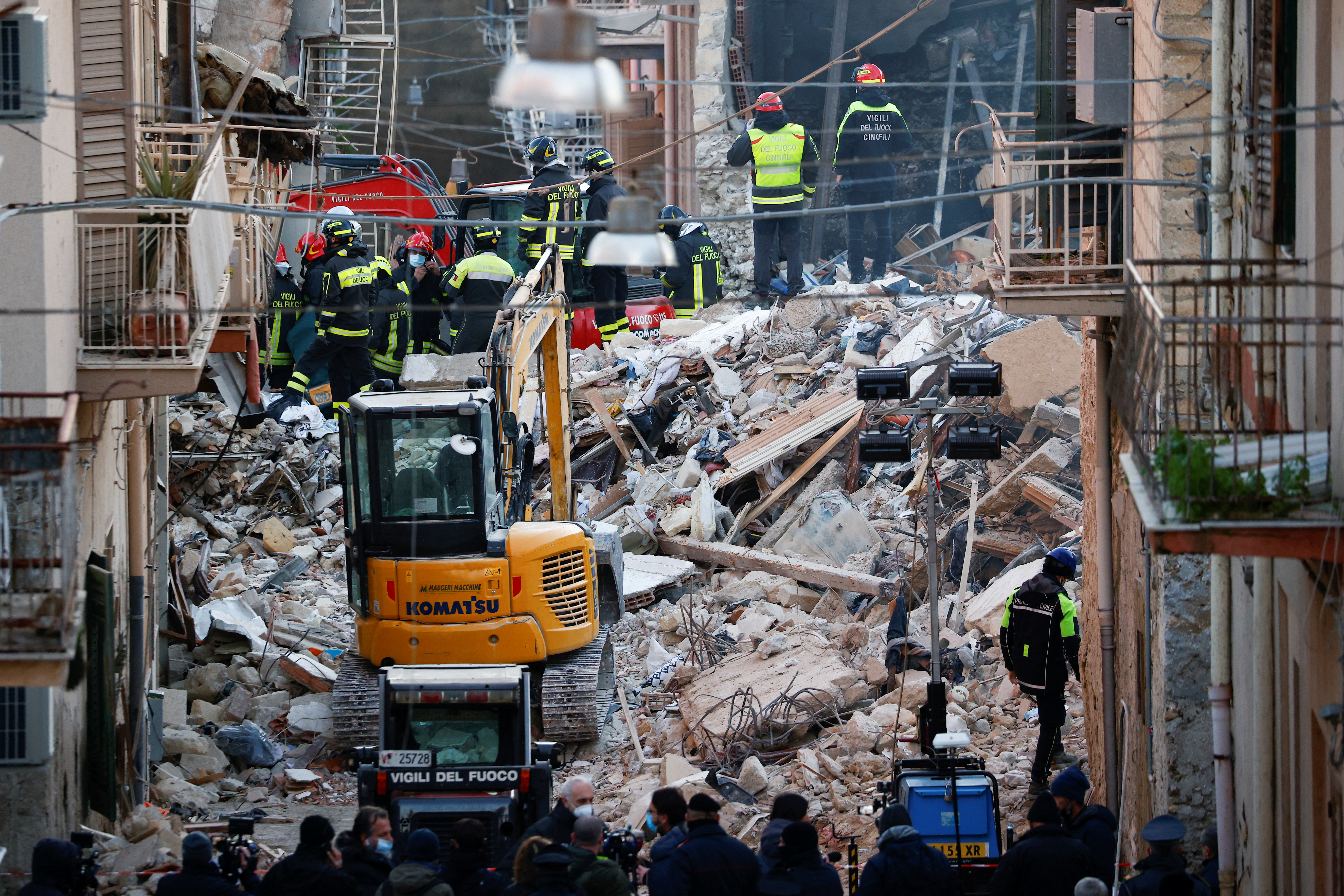 Search for survivors in the aftermath of an explosion in a residential building, in Ravanusa
