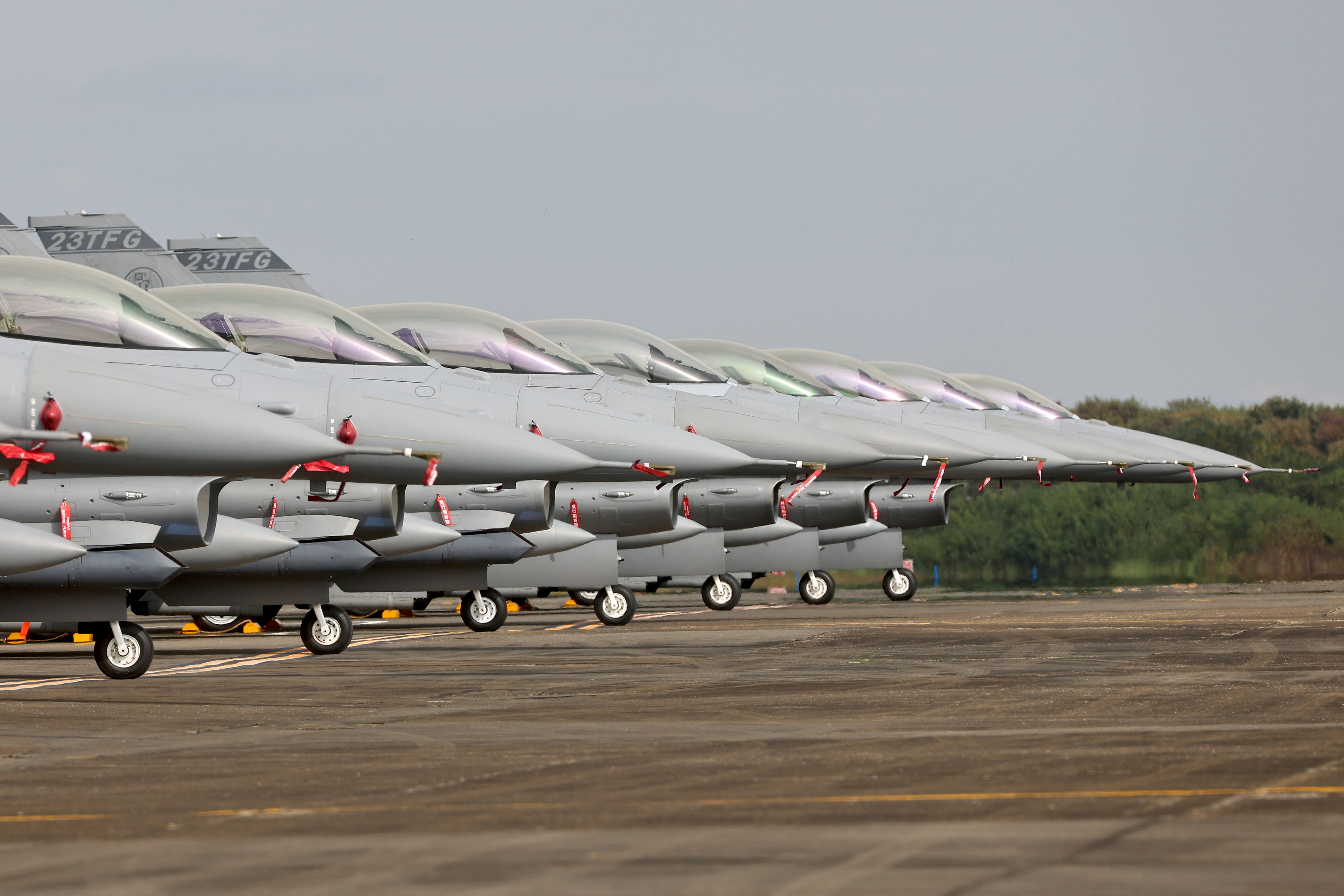 A view of F-16V fighters at the commission of the first squadron of the upgraded F-16V fighters in Chiayi Air Force Base