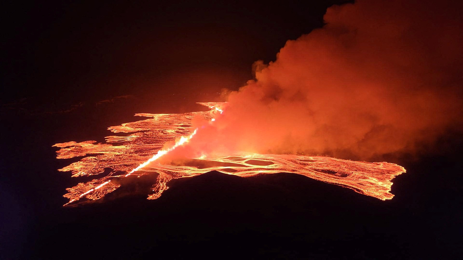 A volcanic eruption takes place, near Grindavik, Iceland