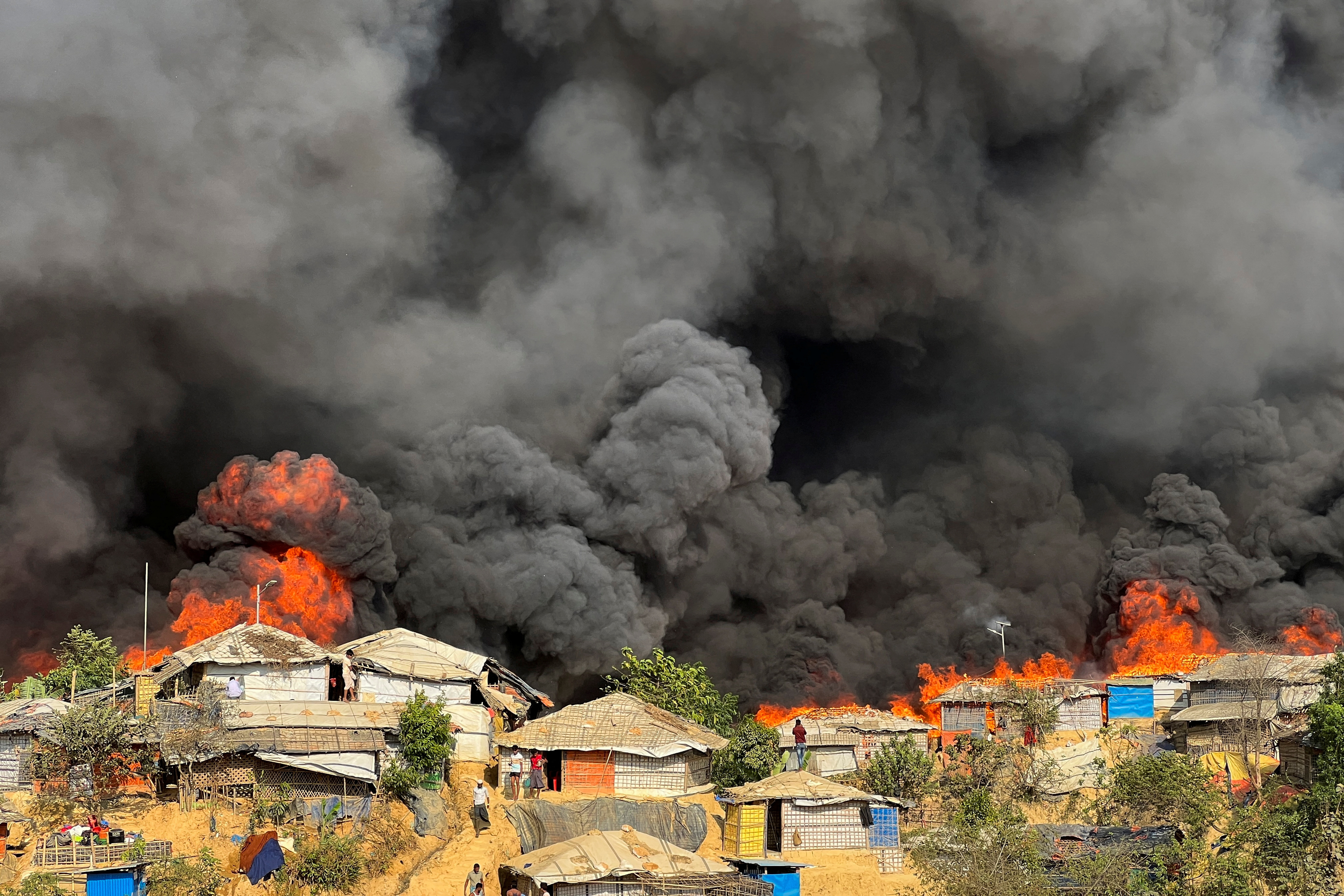 A fire breaks out in the Rohingya refugee camp in Balukhali in Cox's Bazar