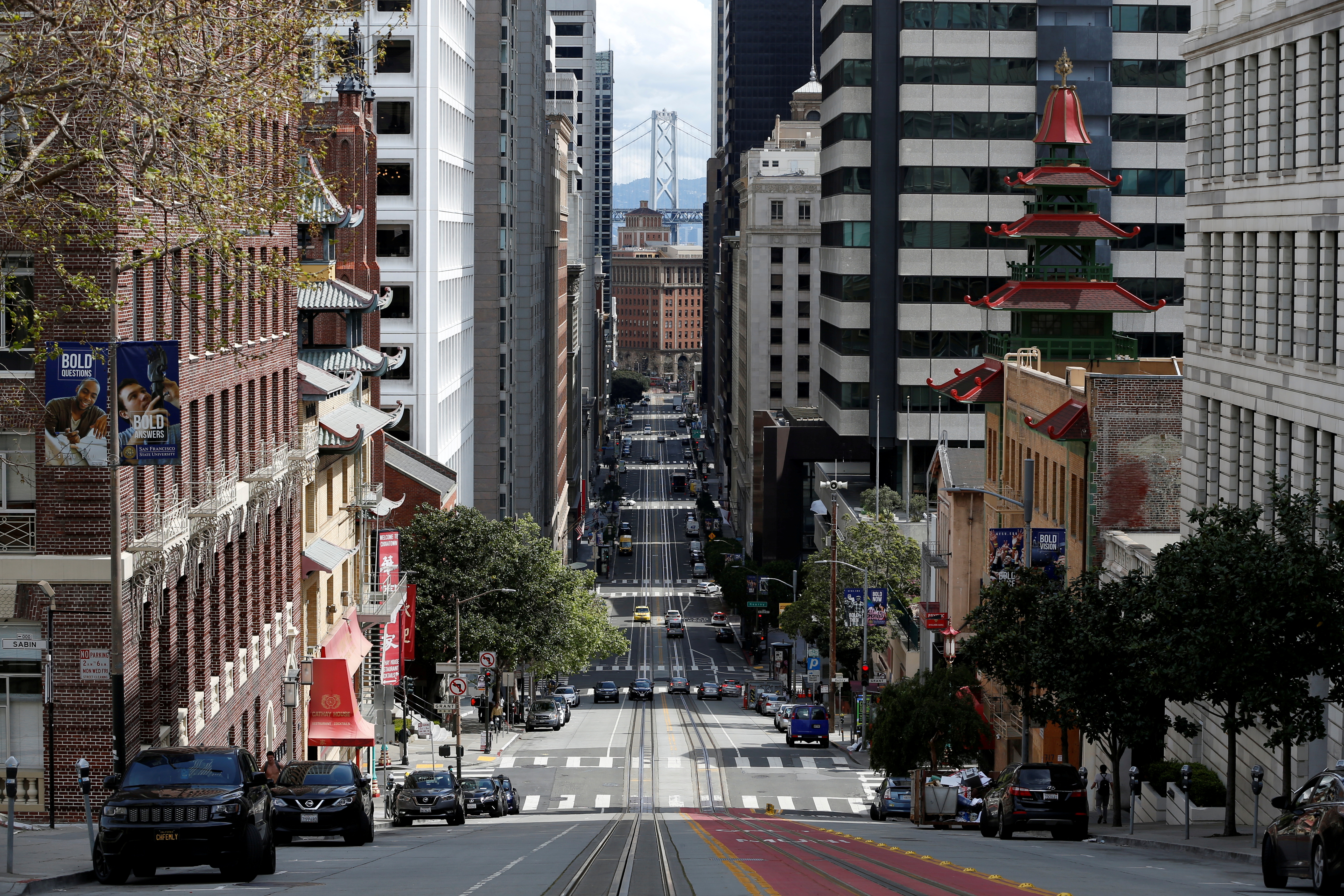 Downtown San Francisco is seen from California Street during the coronavirus outbreak, San Francisco