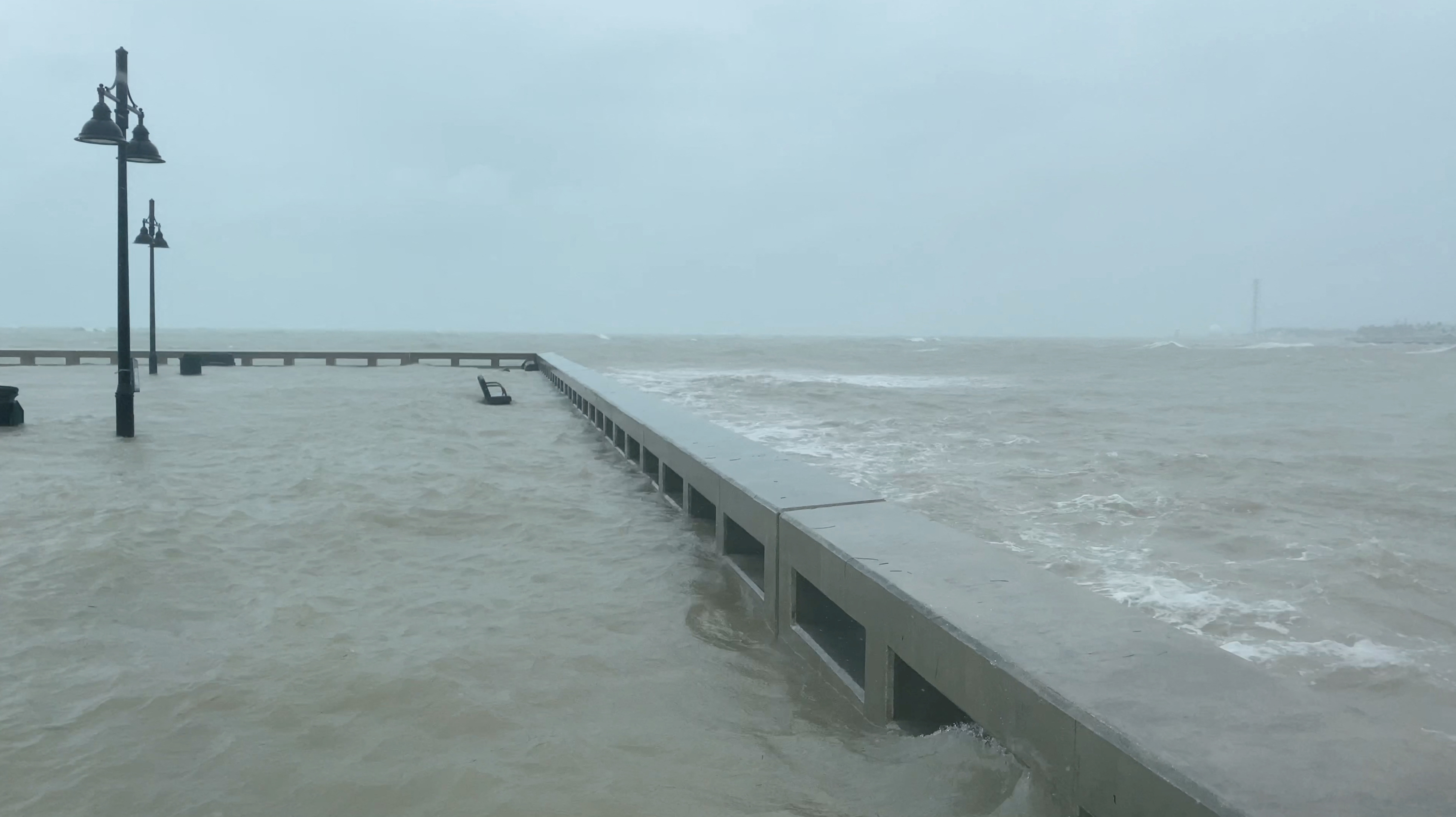 View of the Key West pier flooded as Hurricane Ian approaches