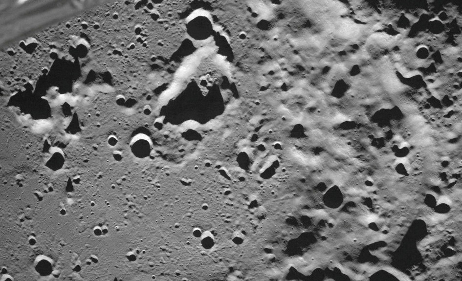 FILE PHOTO: A picture taken from the camera of the lunar landing spacecraft Luna-25 shows the Zeeman crater located on the far side of the moon