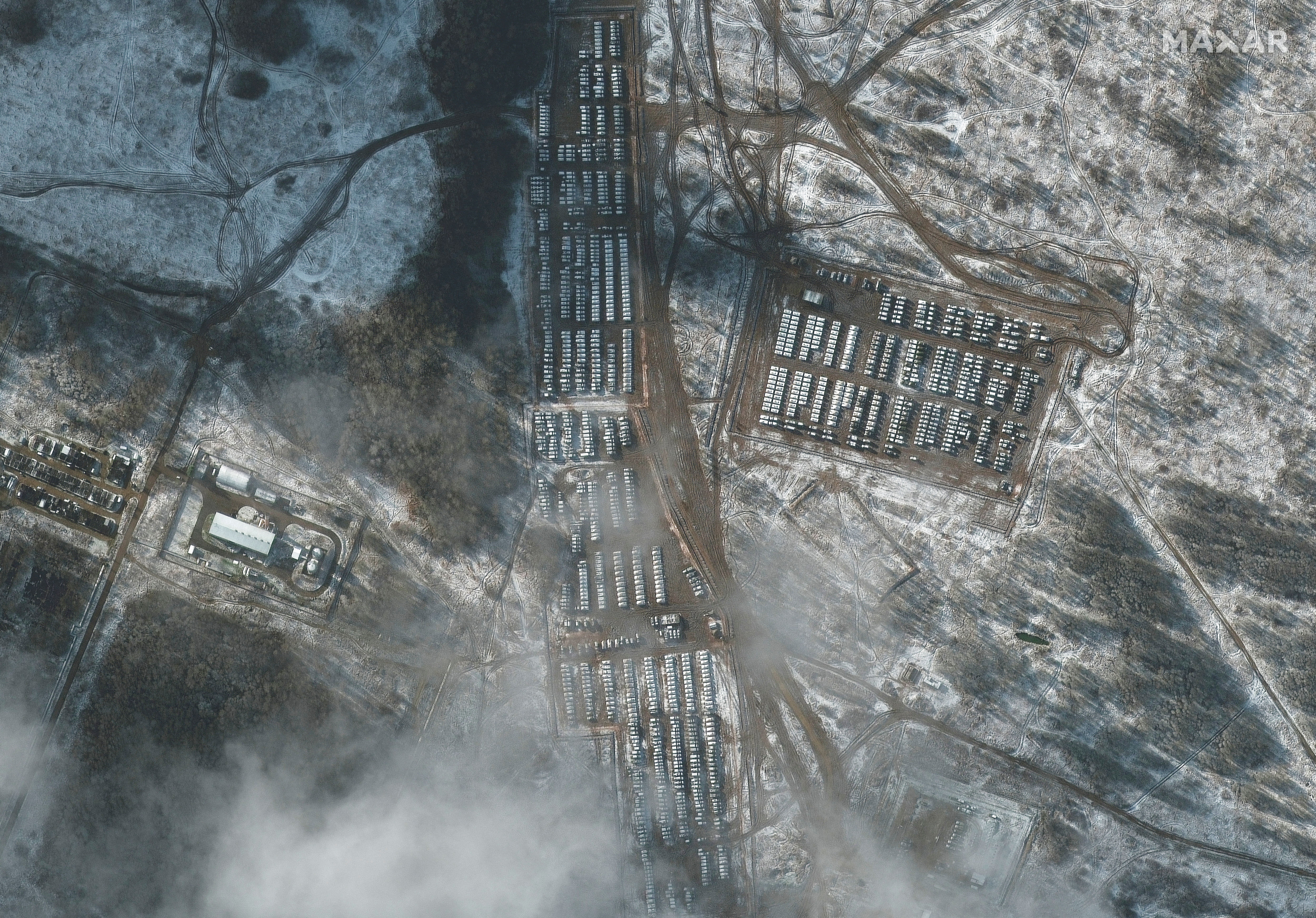 A satellite image shows Russian military equipment in Yelnya, Russia, November 9, 2021. Satellite Image ©2021 Maxar Technologies/Handout via REUTERS