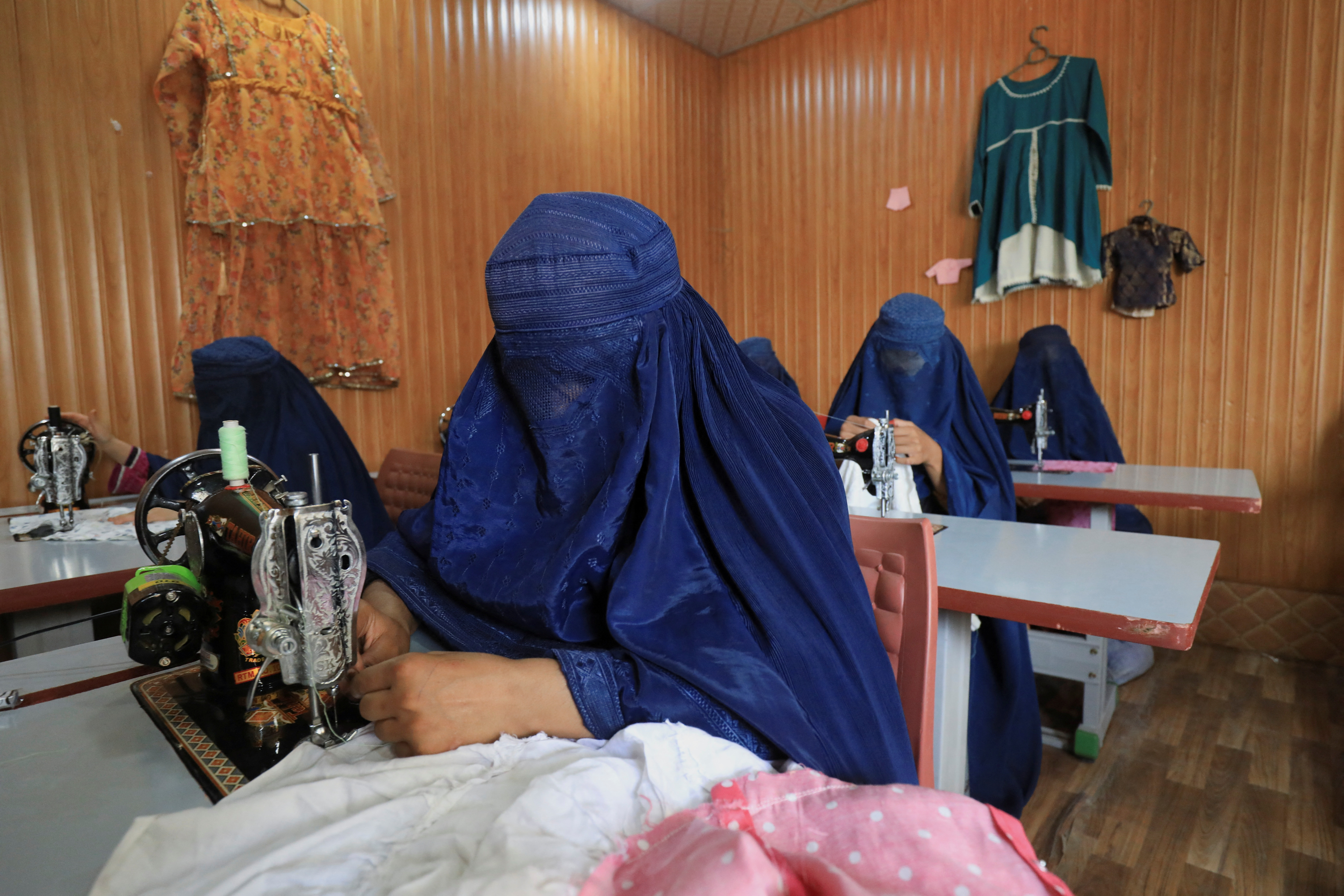 Women attend tailoring classes at the Skills Academy for Needy Aspirants in Peshawar