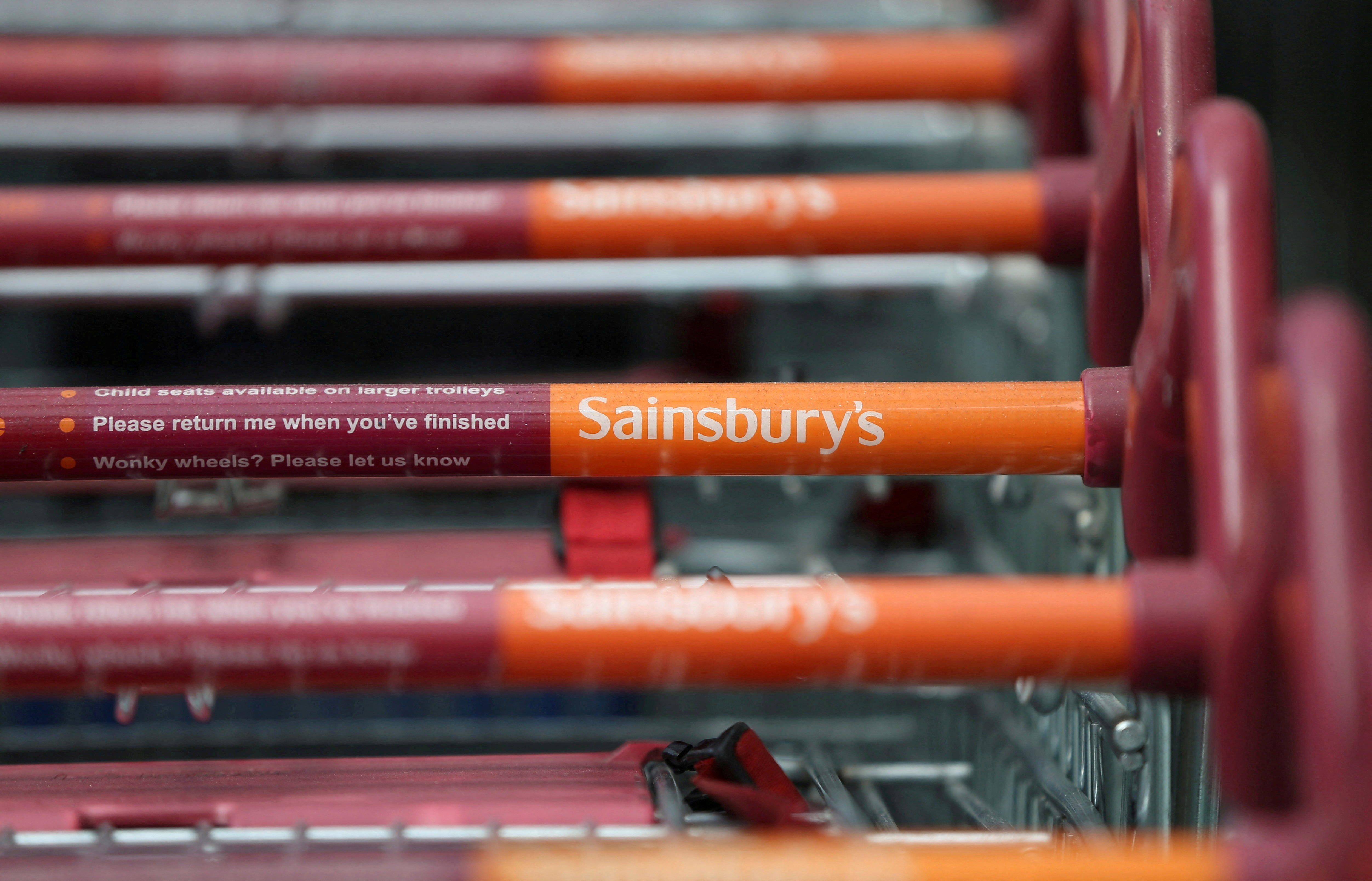 Shopping trolleys at a Sainsbury's store in London