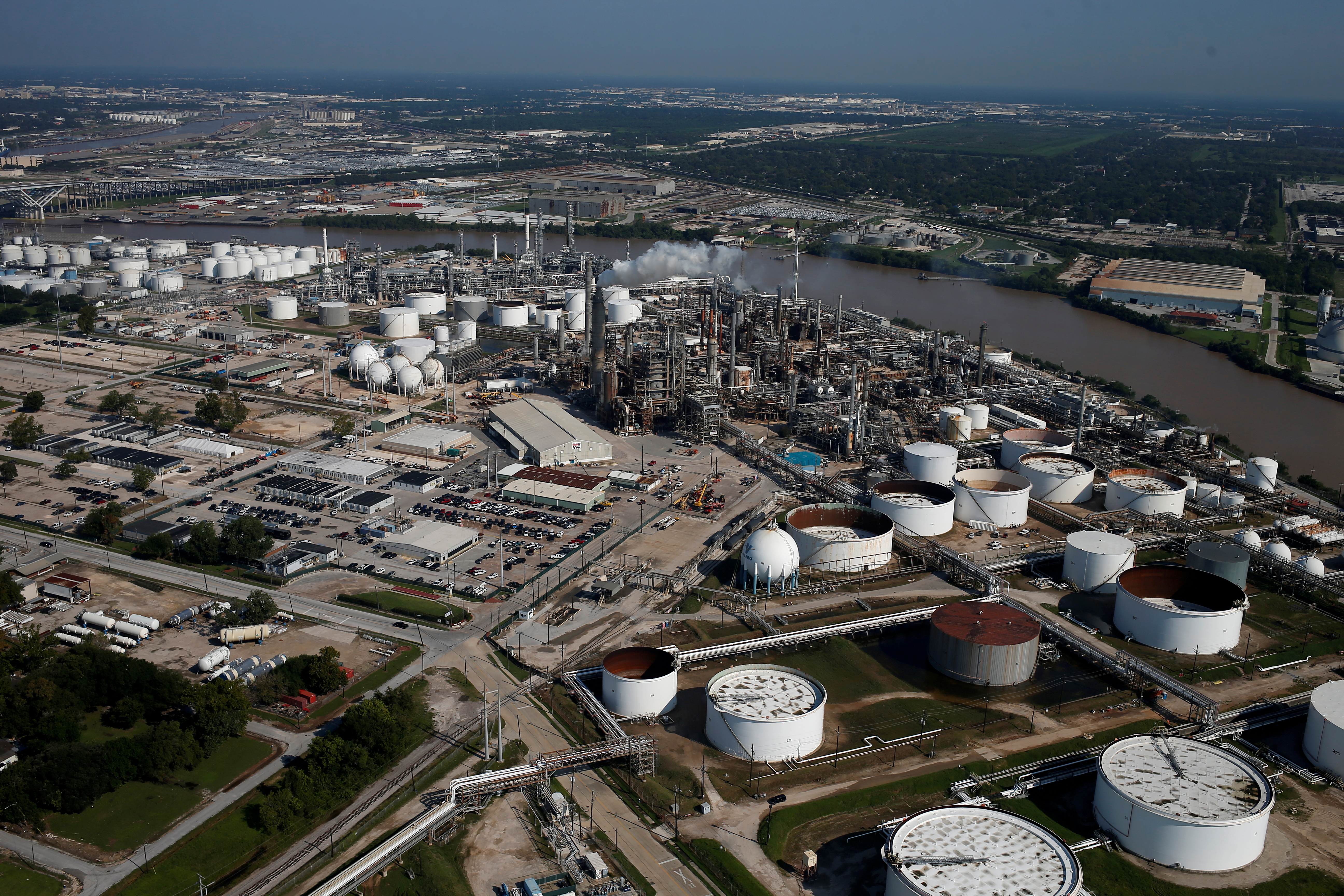 An aerial view of the Valero Houston Refinery is seen in Houston, Texas