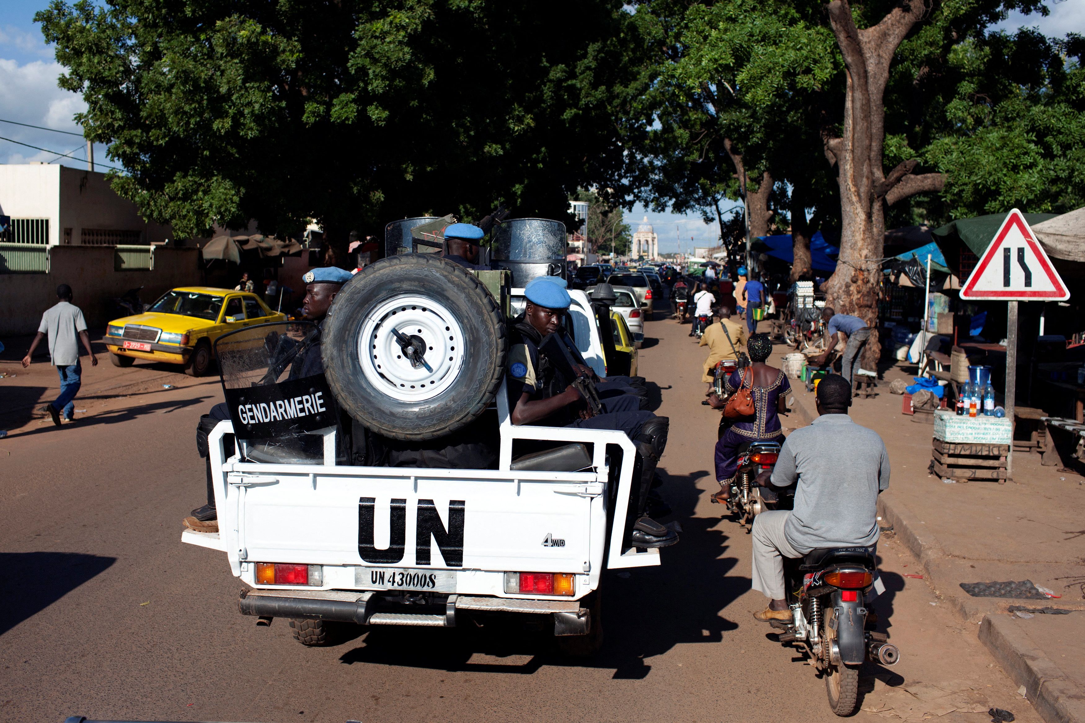 UN peacekeepers from Senegal patrol the streets of Bamako