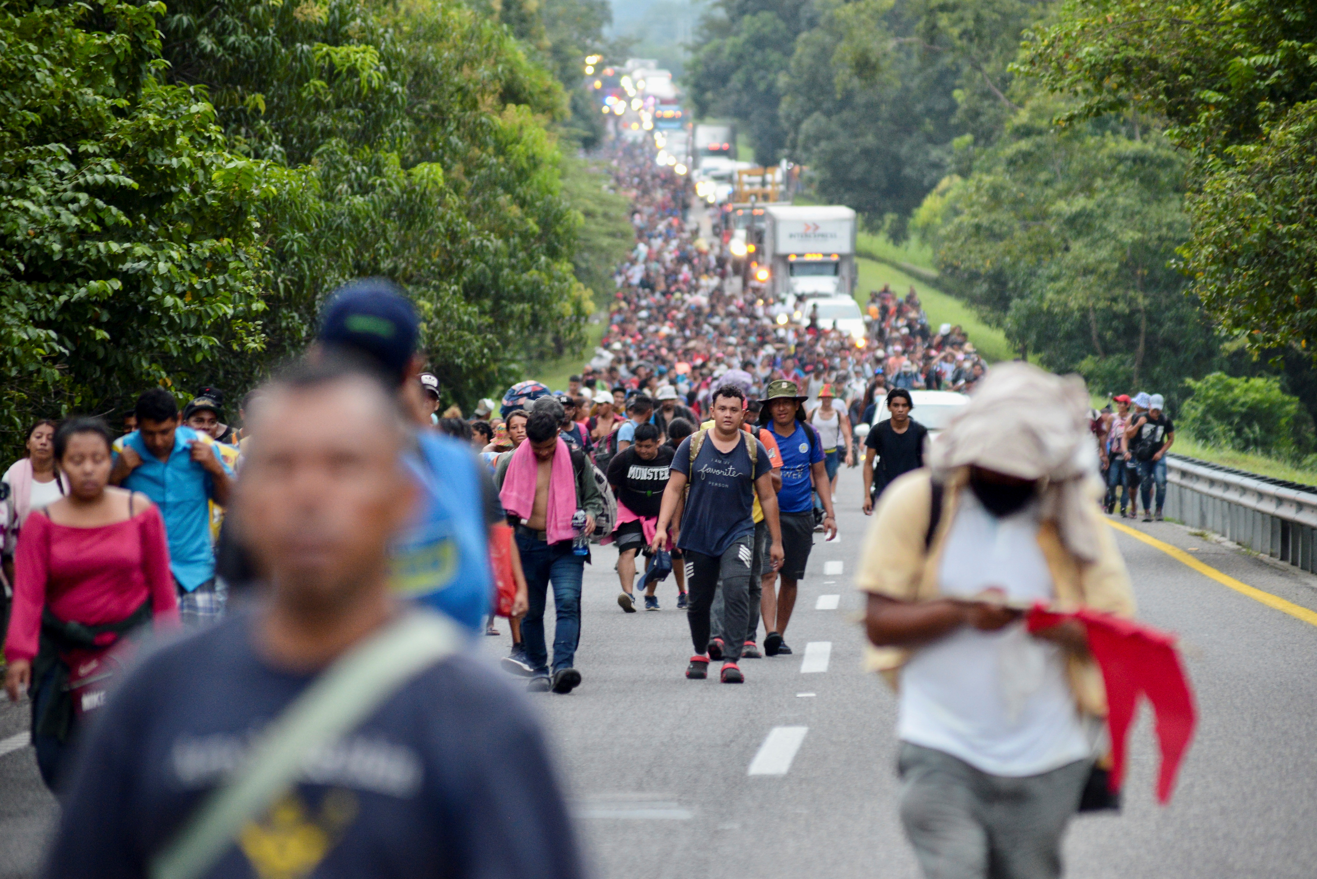 Migrant caravan heading to Mexico City, in Villa Comaltitlan