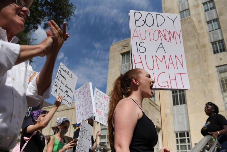 Abortion rights protesters participate in nationwide demonstrations, in Houston