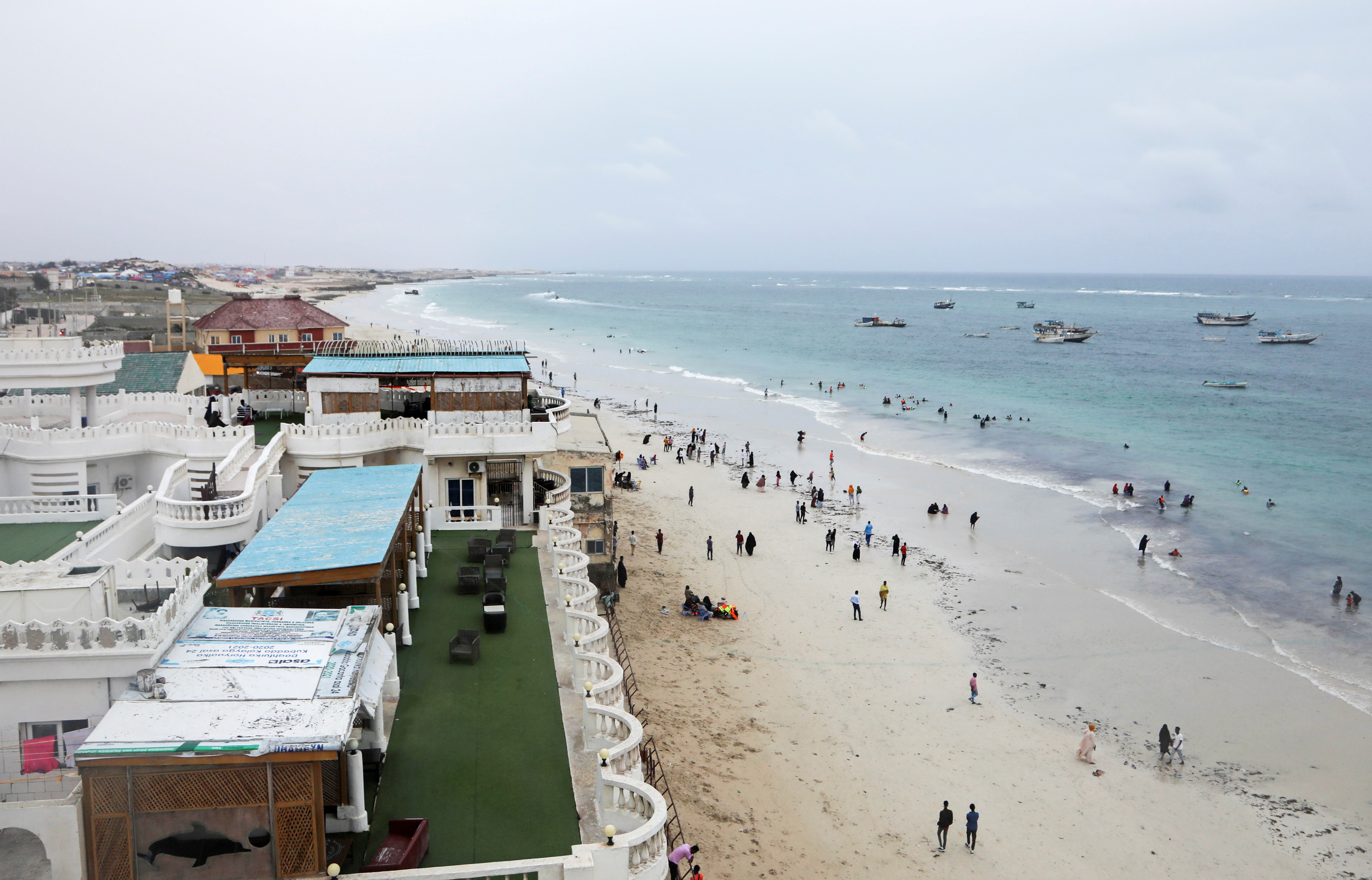 A general view of people on the Liido beach in Mogadishu