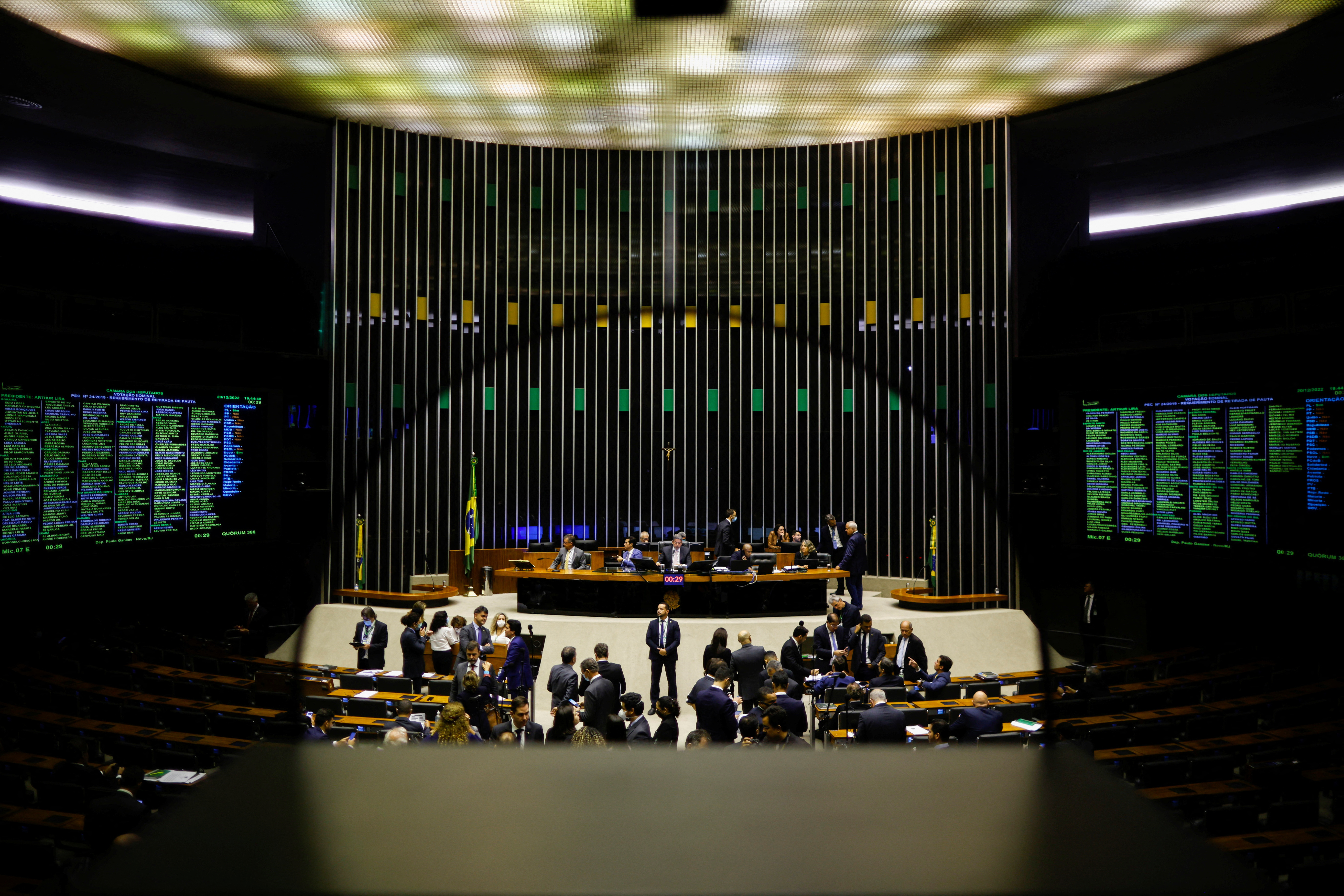 A general view shows the plenary of the Chamber of Deputies during a session to vote on a constitutional amendment that increases the government spending ceiling in Brasilia
