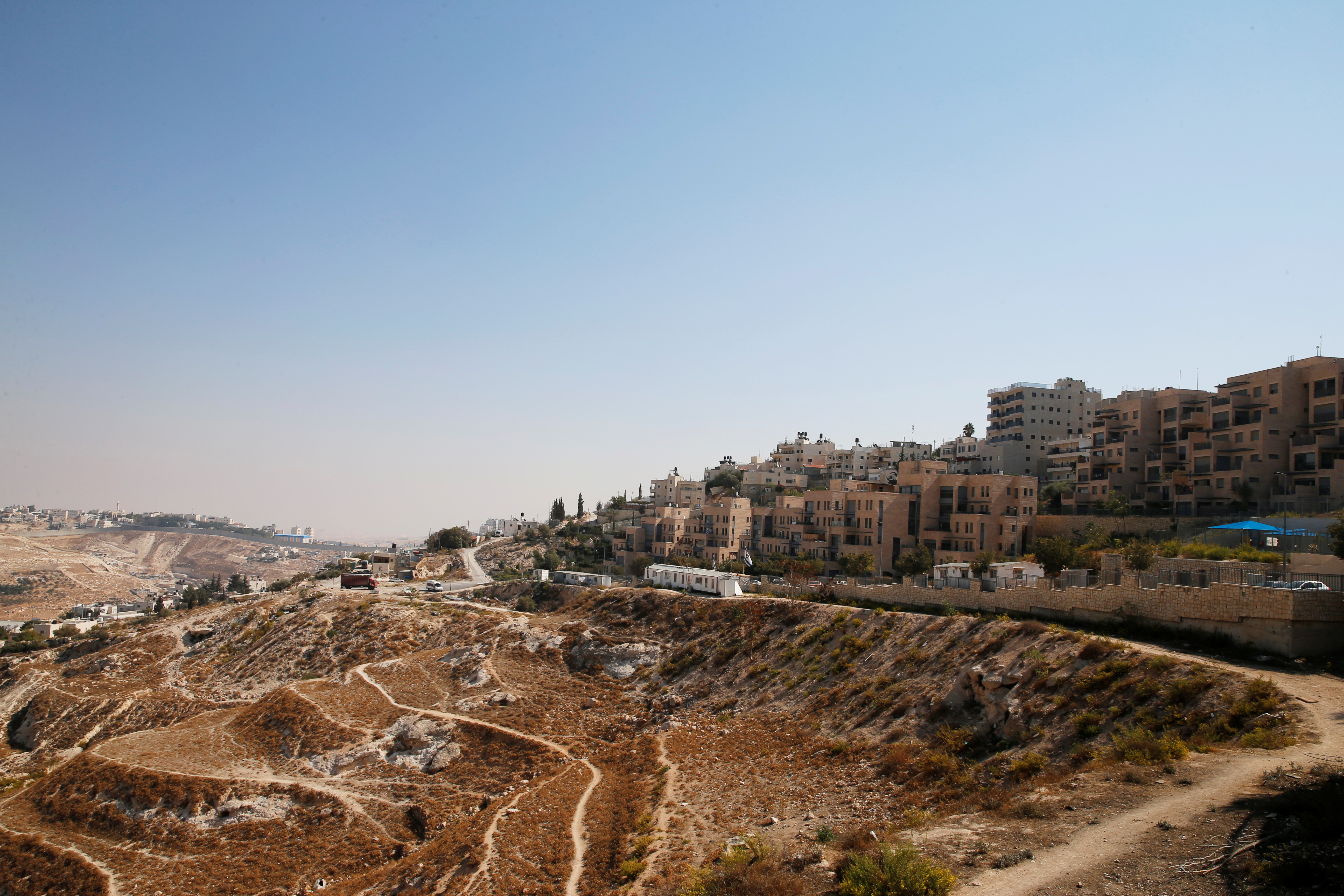 A general view shows the Jewish settler enclave of Nof Zion located in the heart of the Palestinian neighborhood of Jabel Mukaber, in East Jerusalem