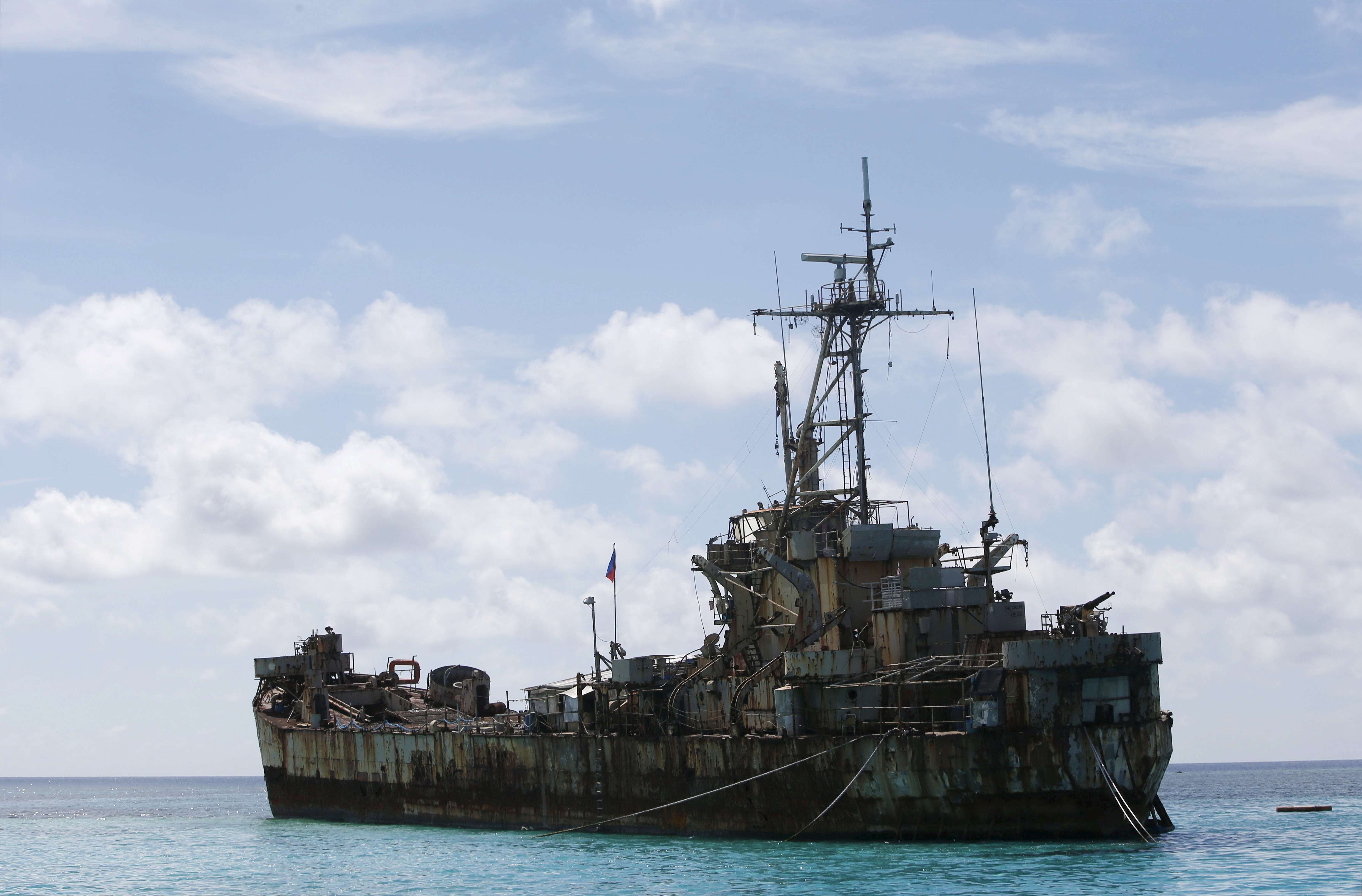 BRP Sierra Madre, a dilapidated Philippine Navy ship that has been aground since 1999 is pictured on the disputed Second Thomas Shoal, part of the Spratly Islands, in the South China Sea