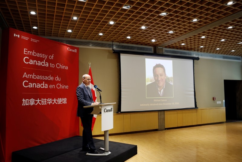 Jim Nickel, Charge d'affaires of the Canadian Embassy in Beijing, speaks in Beijing