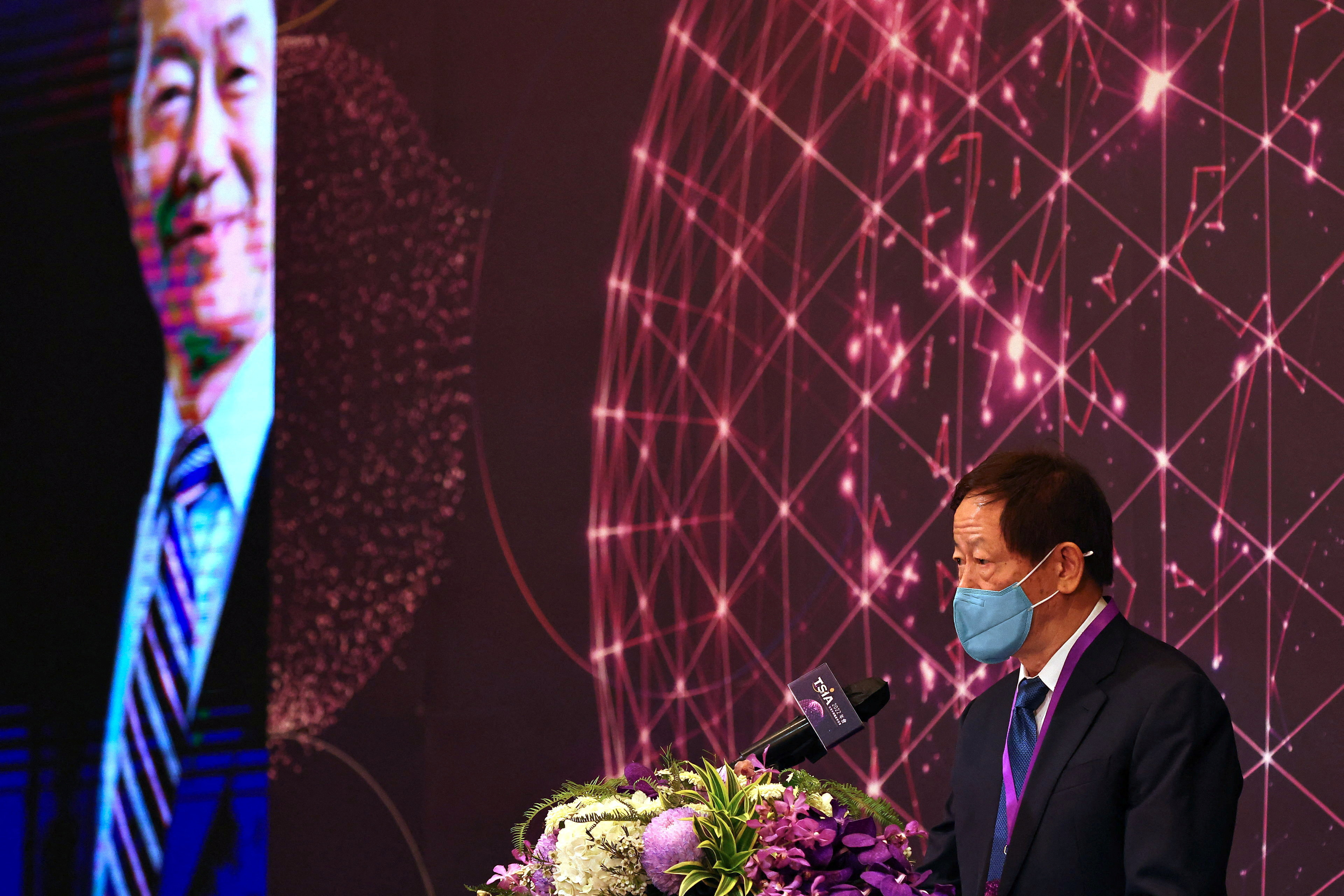 TSMC chairman Mark Liu makes a speech at the Taiwan Semiconductor Industry Association convention in Hsinchu