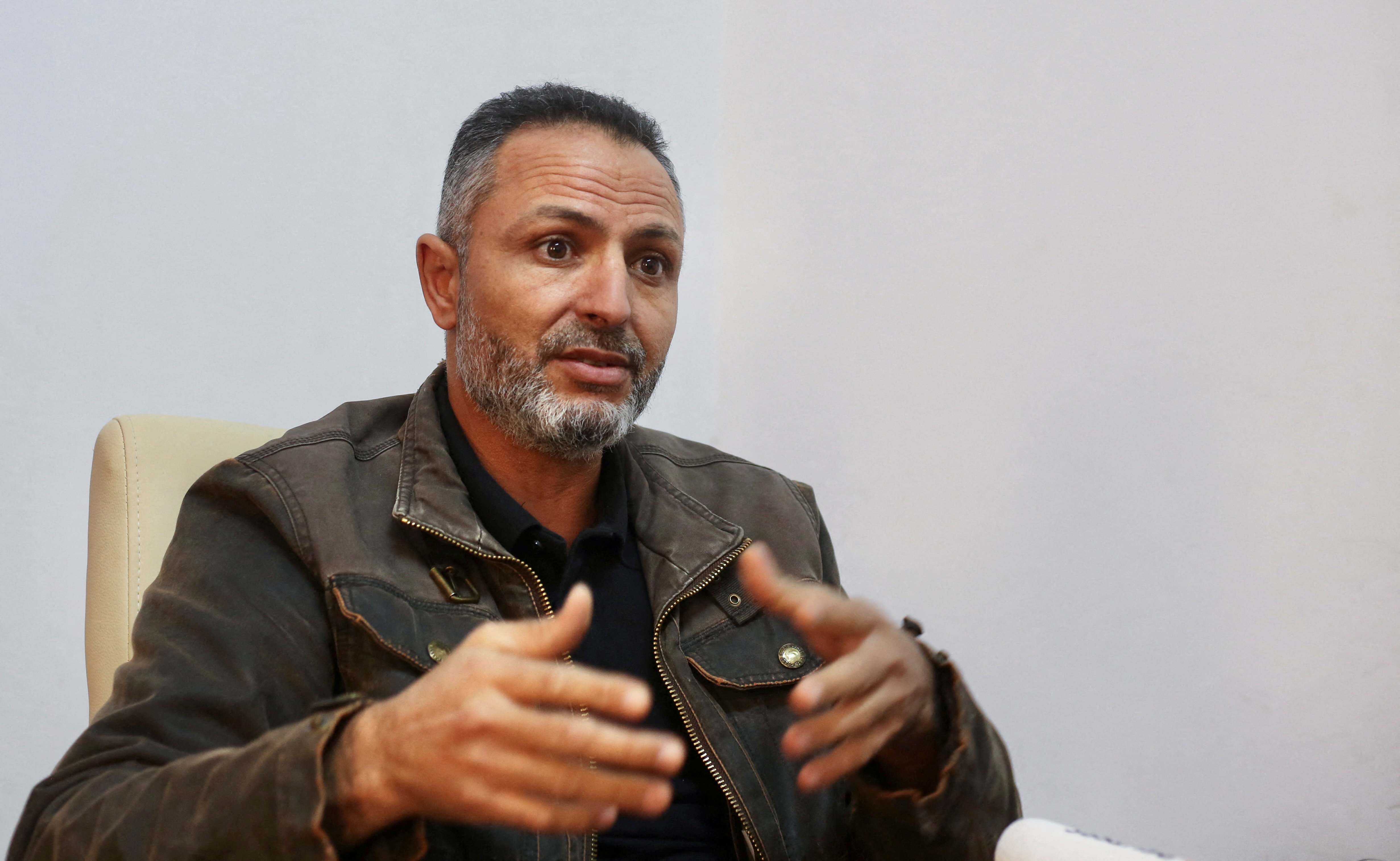 Mustafa Ftis speaks during an interview with Reuters in Tripoli, Libya, November 29, 2021.Picture taken November 29, 2021.