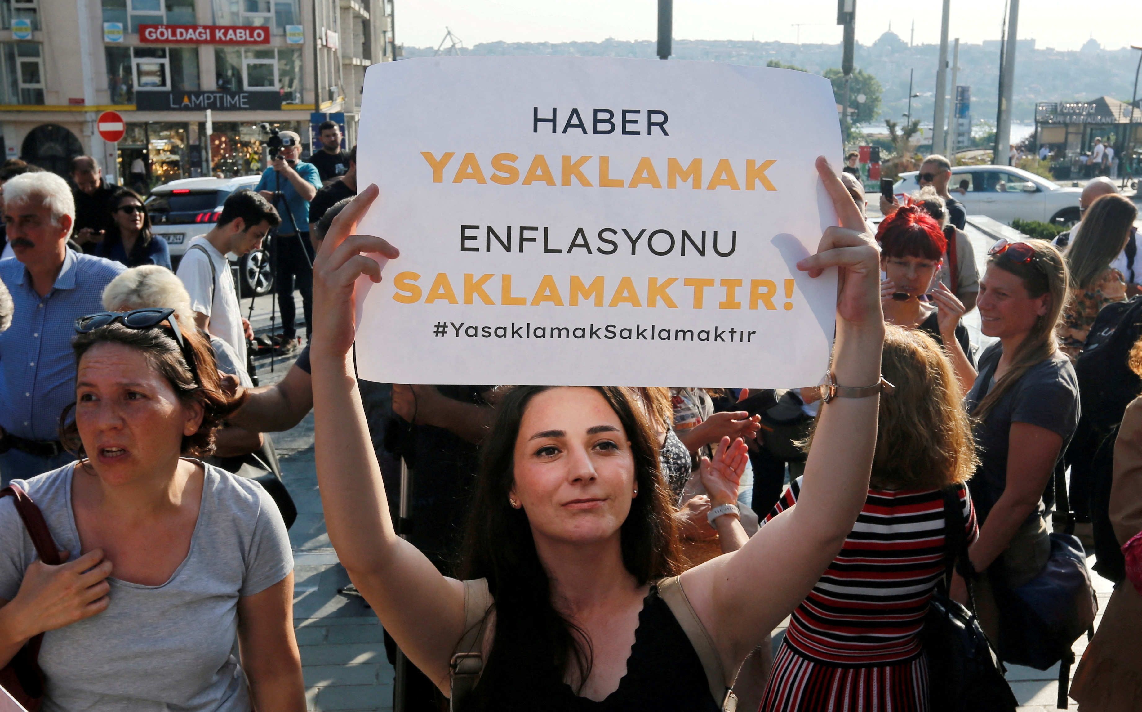 Protesters demonstrate in Istanbul against a media bill