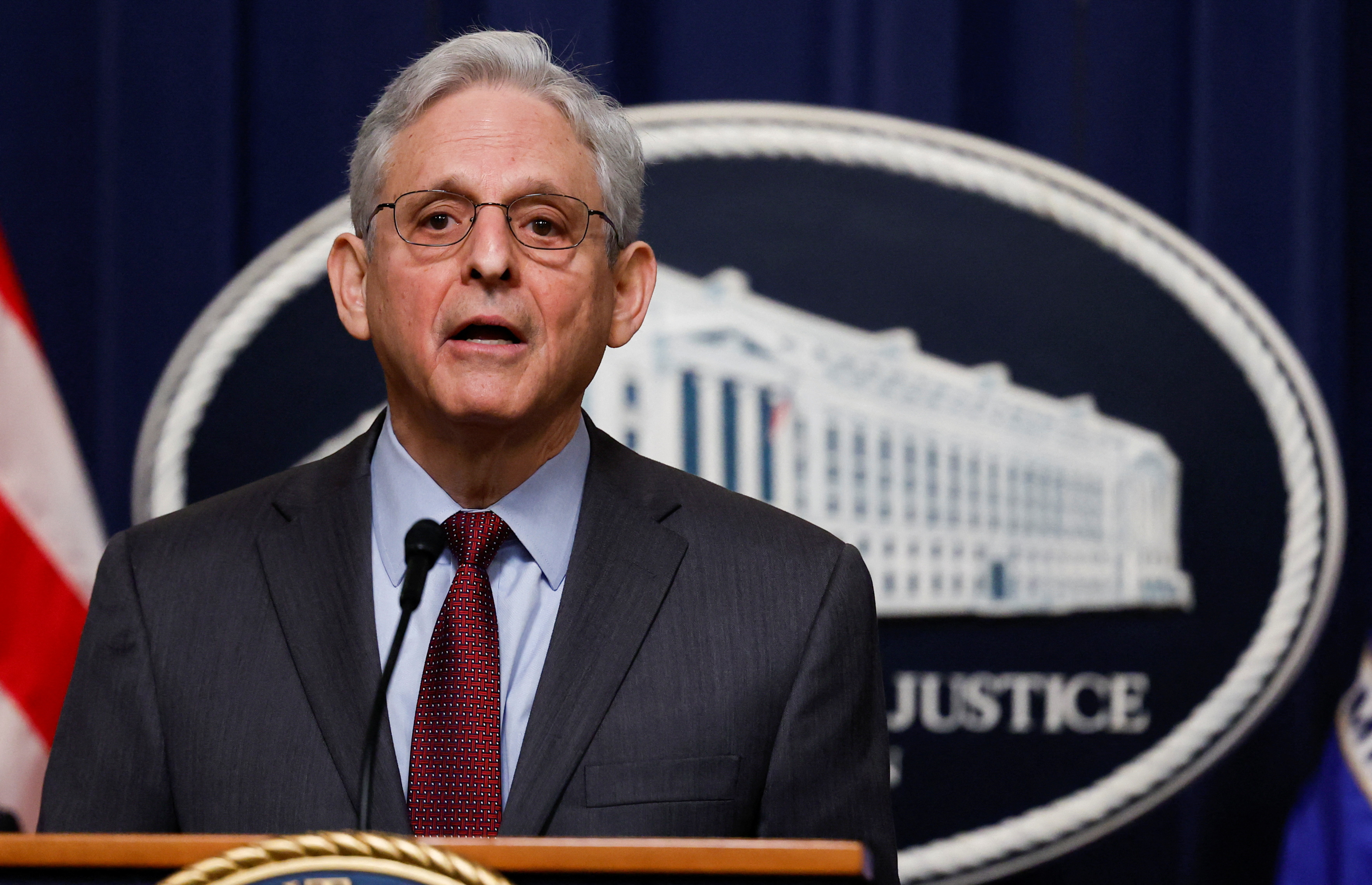 U.S. Attorney General Merrick Garland makes announcement on JetBlue-Spirit merger at the Justice Department in Washington
