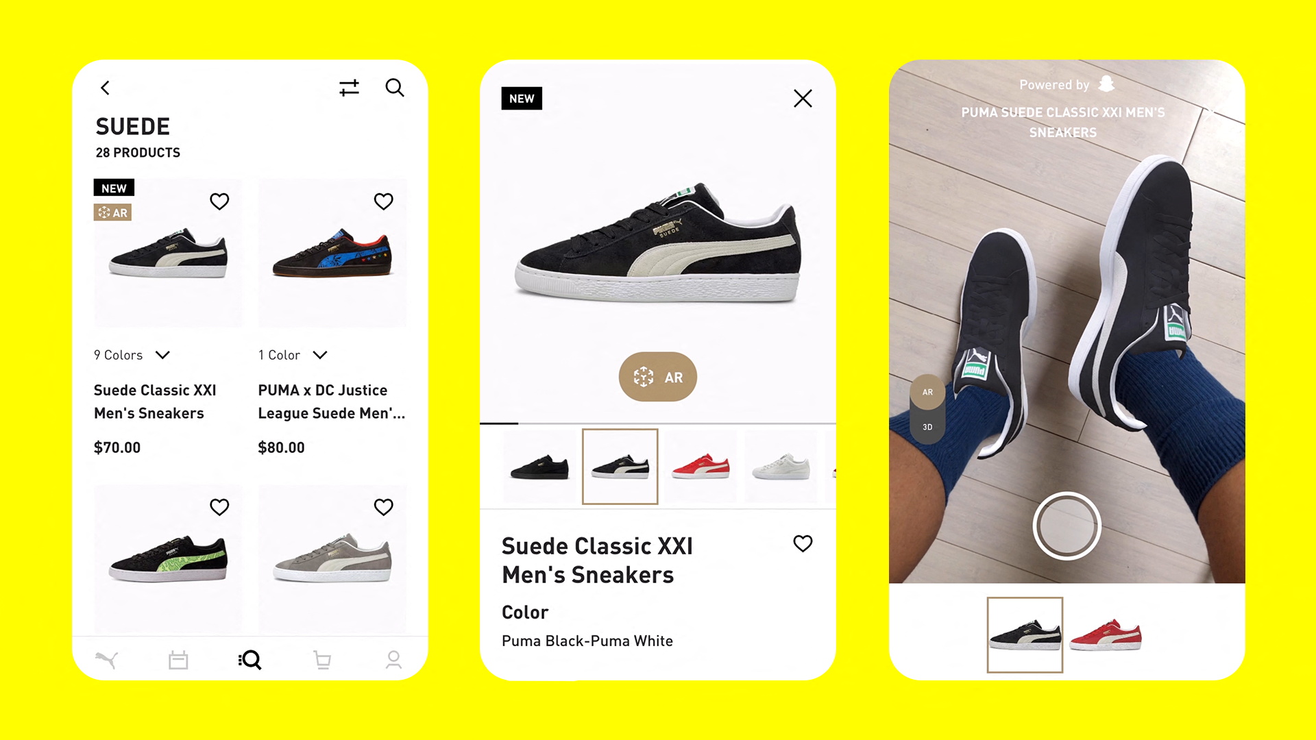 Augmented reality shopping experience is shown on the Snapchat app