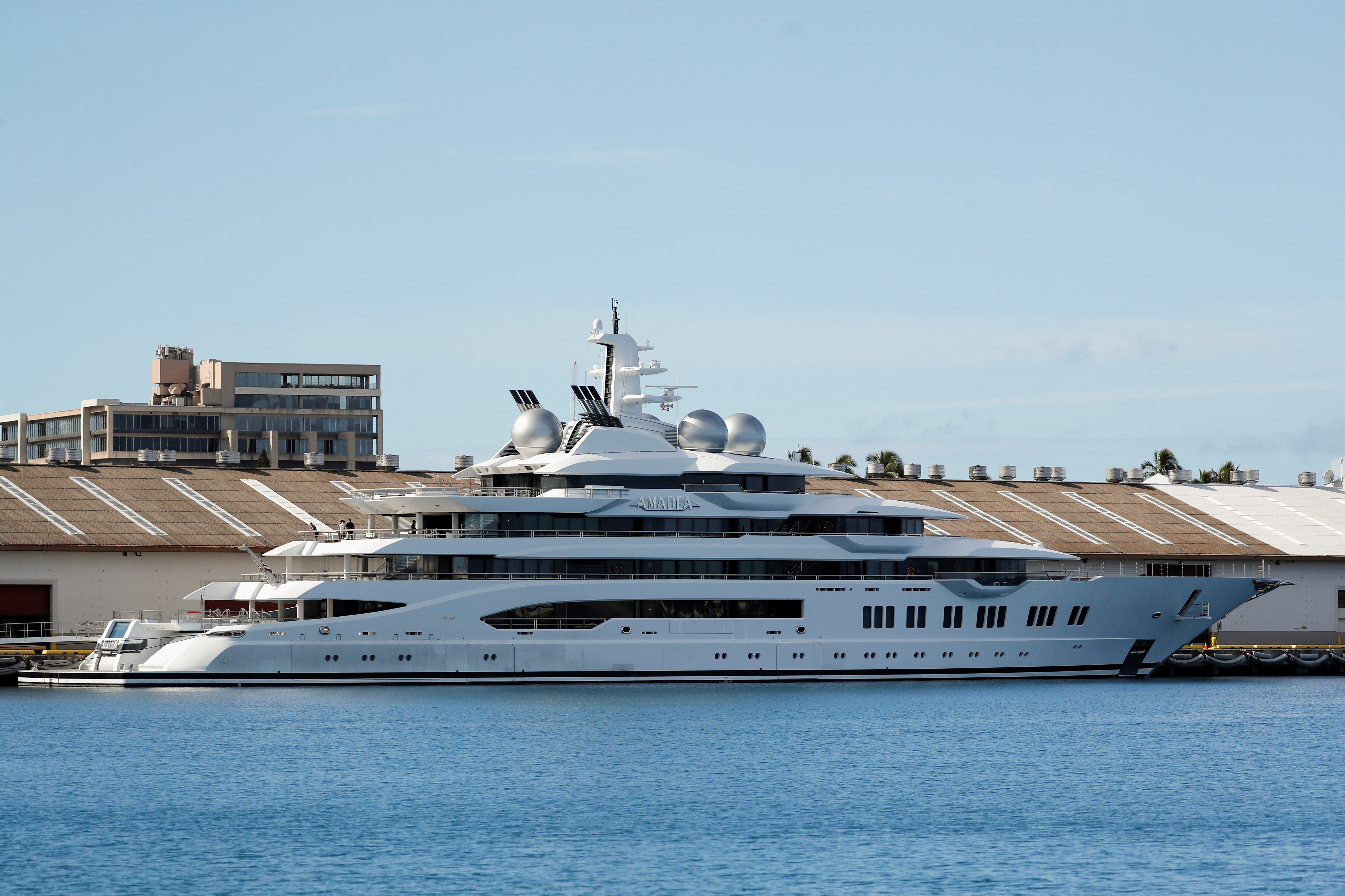 The Russian-owned superyacht, Amadea, seized in Fiji by American law enforcement is docked in Honolulu