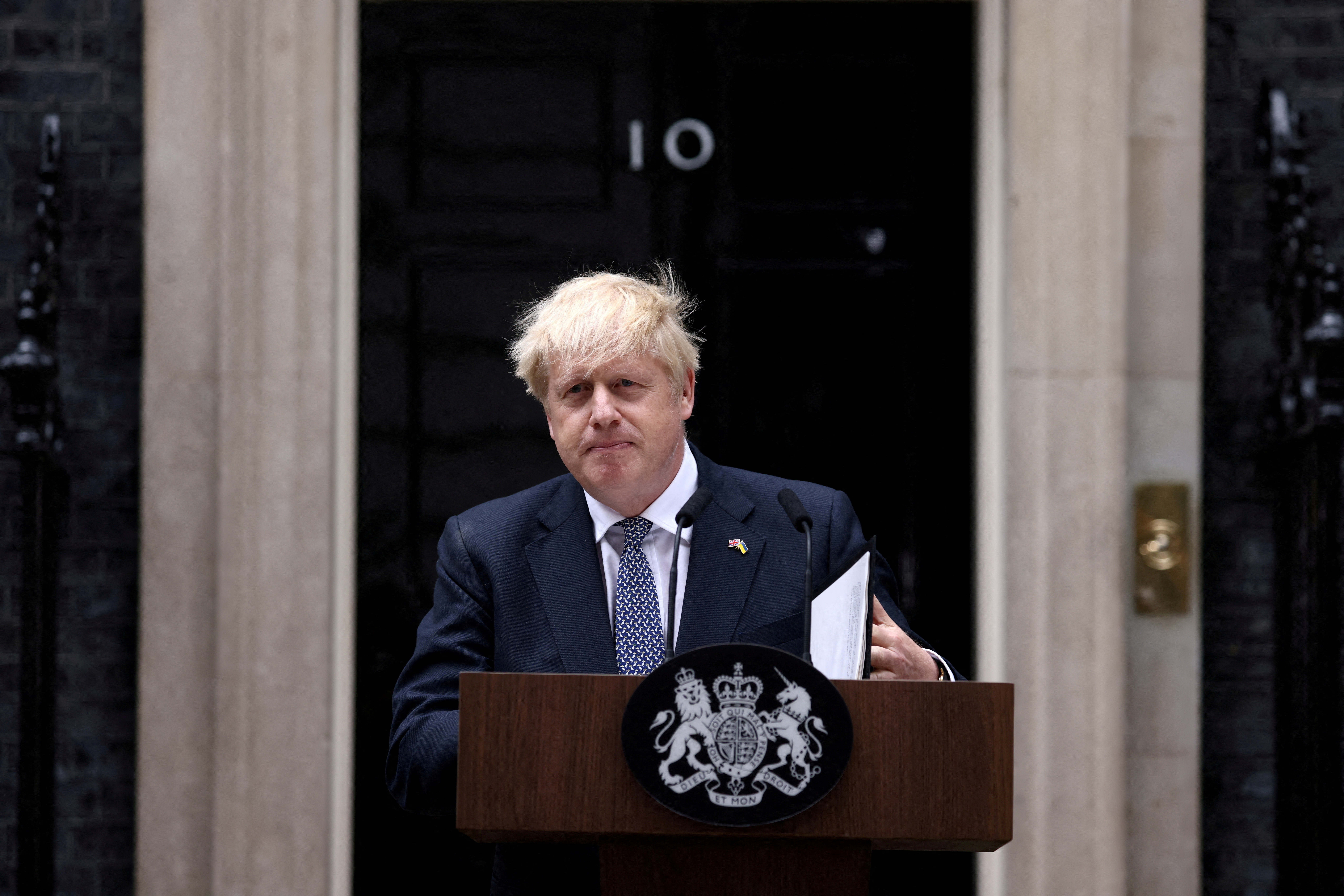 British PM Johnson speaks at Downing Street