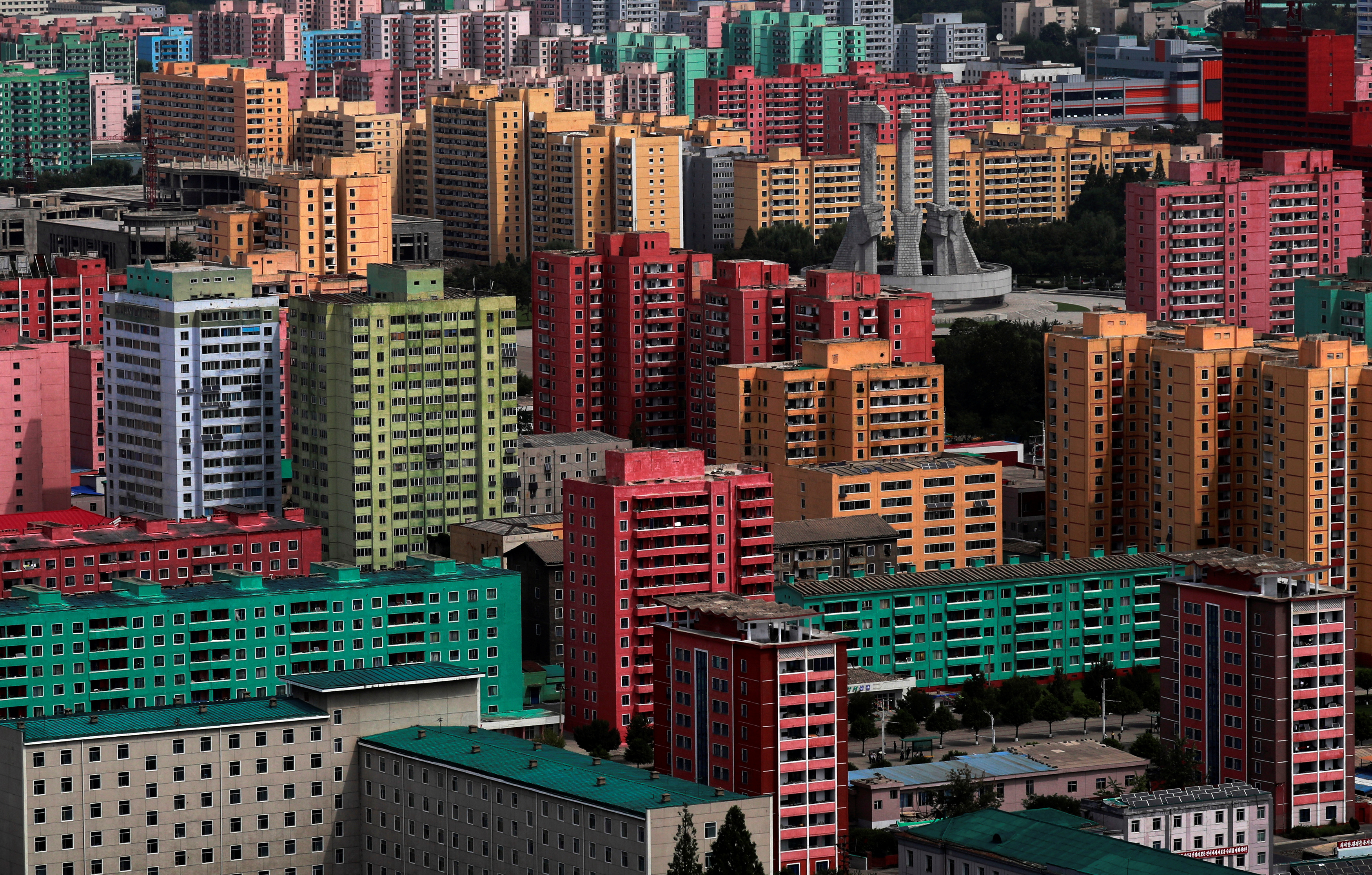 High-rise buildings are seen in Pyongyang