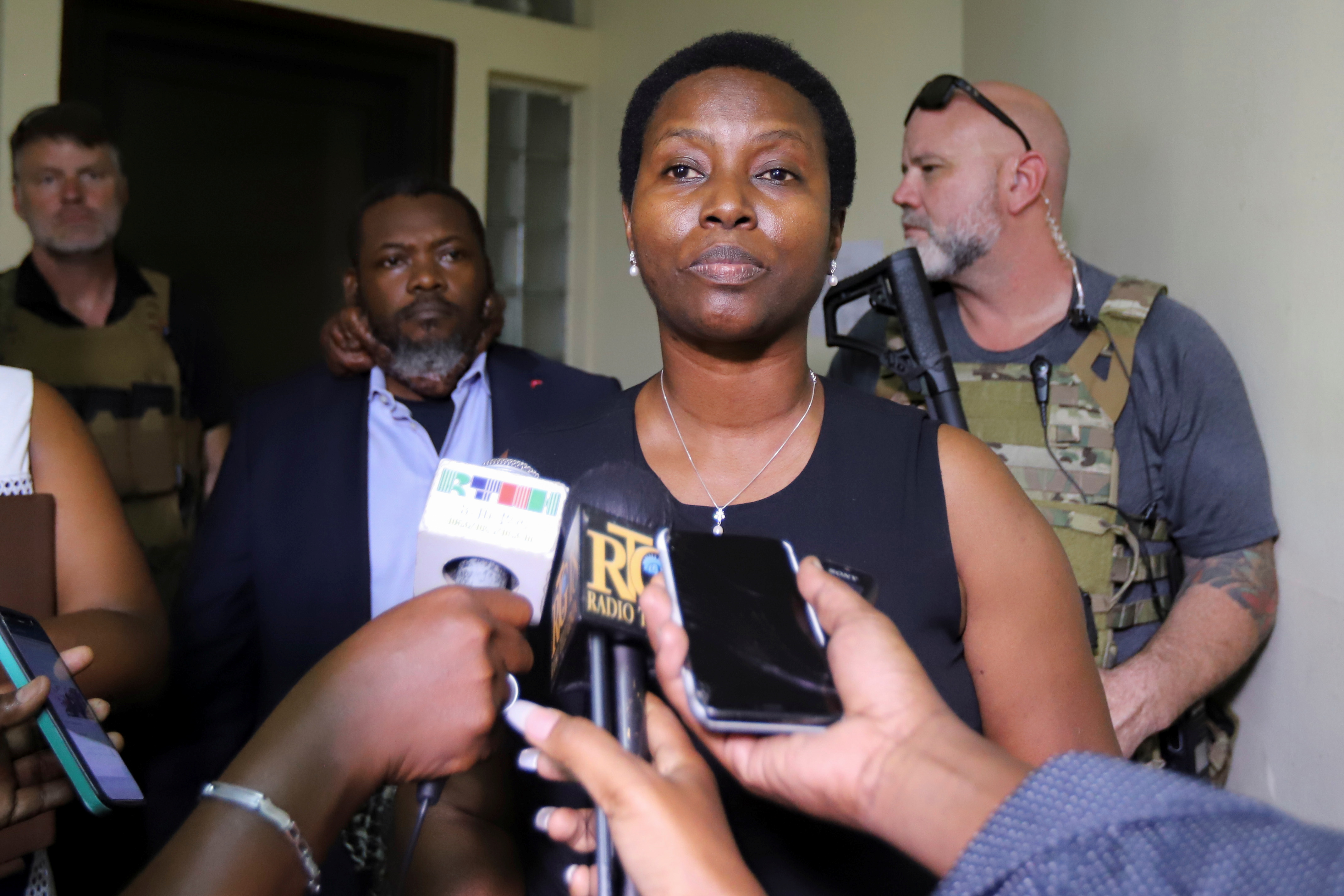 Haiti's former first lady Martine Moise speaks at a judicial hearing into the assassination of her husband President Jovenel Moise, in Port-au-Prince