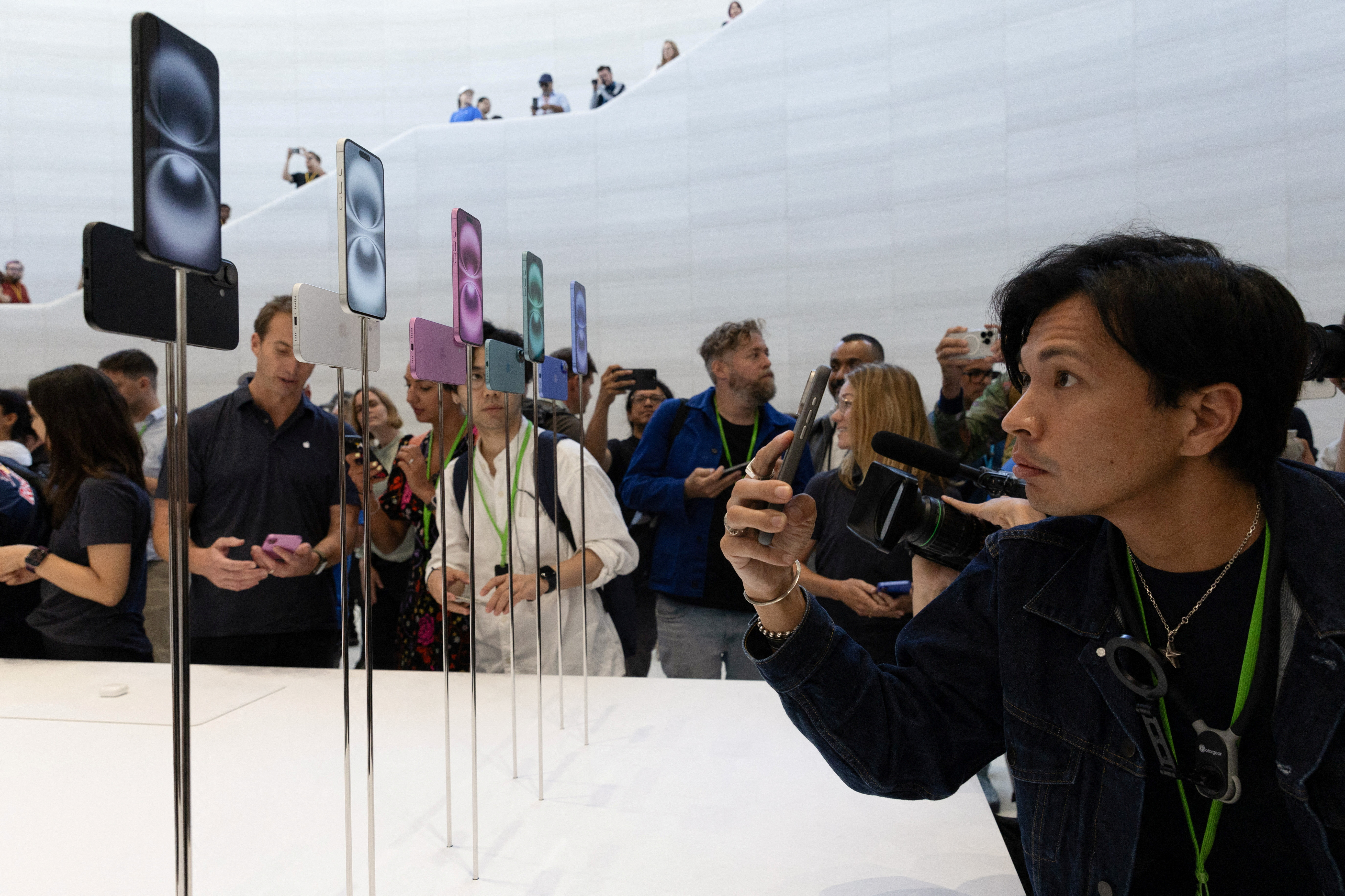 Apple holds an event at the Steve Jobs Theater on its campus in Cupertino