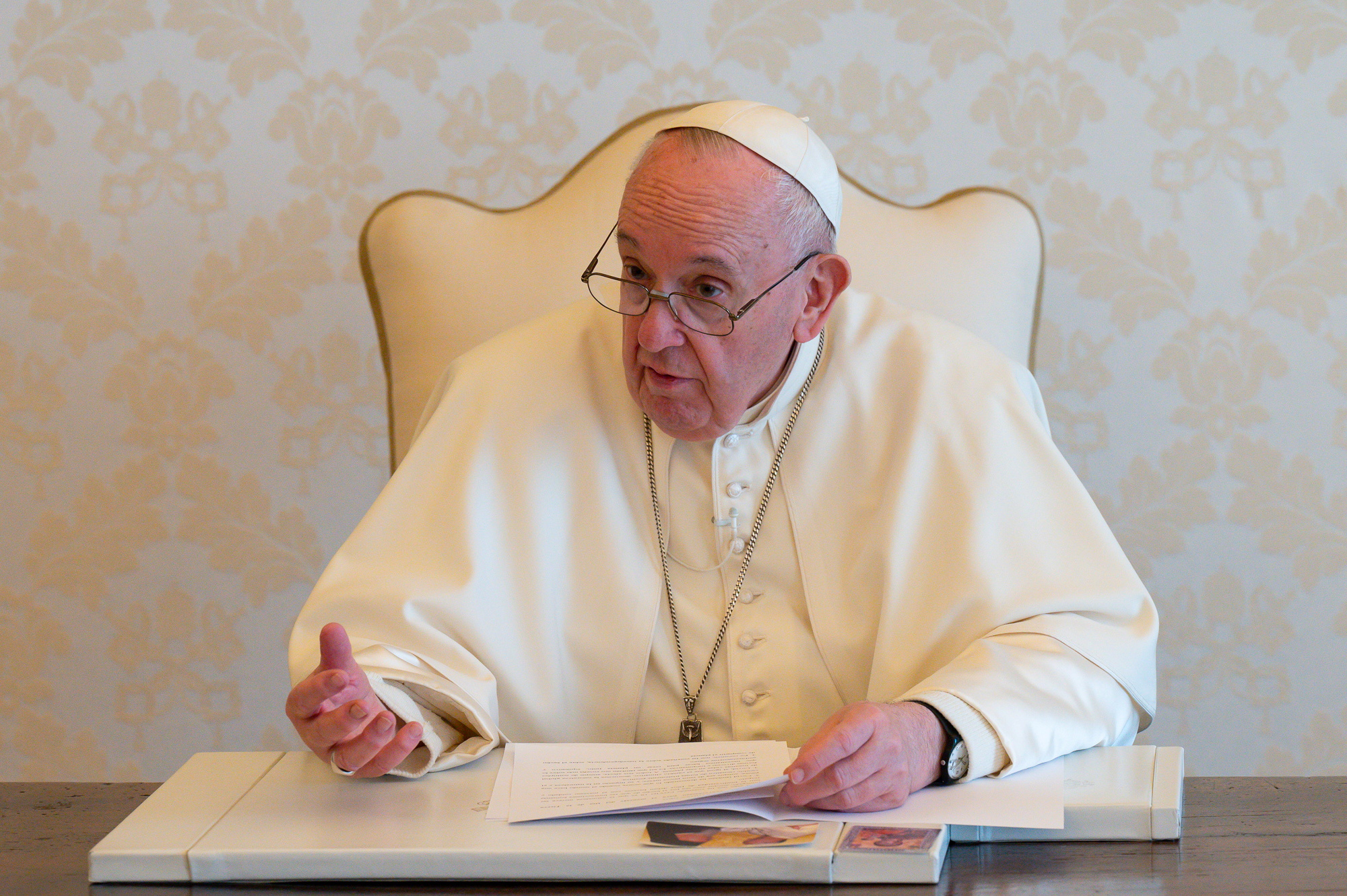 Pope Francis delivers a video message on the occasion of Earth Day, at the Vatican