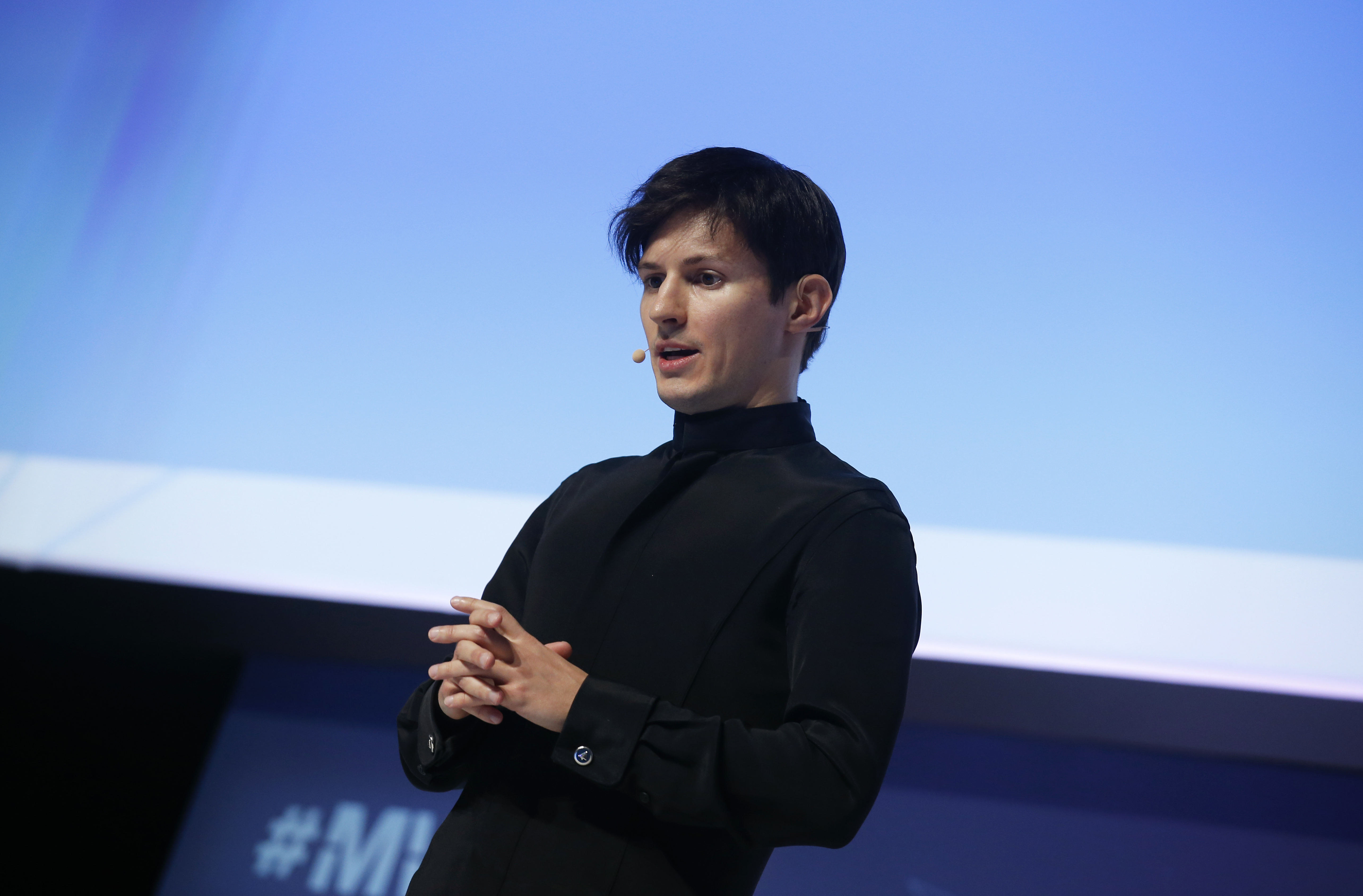 Founder and CEO of Telegram Pavel Durov delivers a keynote speech during the Mobile World Congress in Barcelona