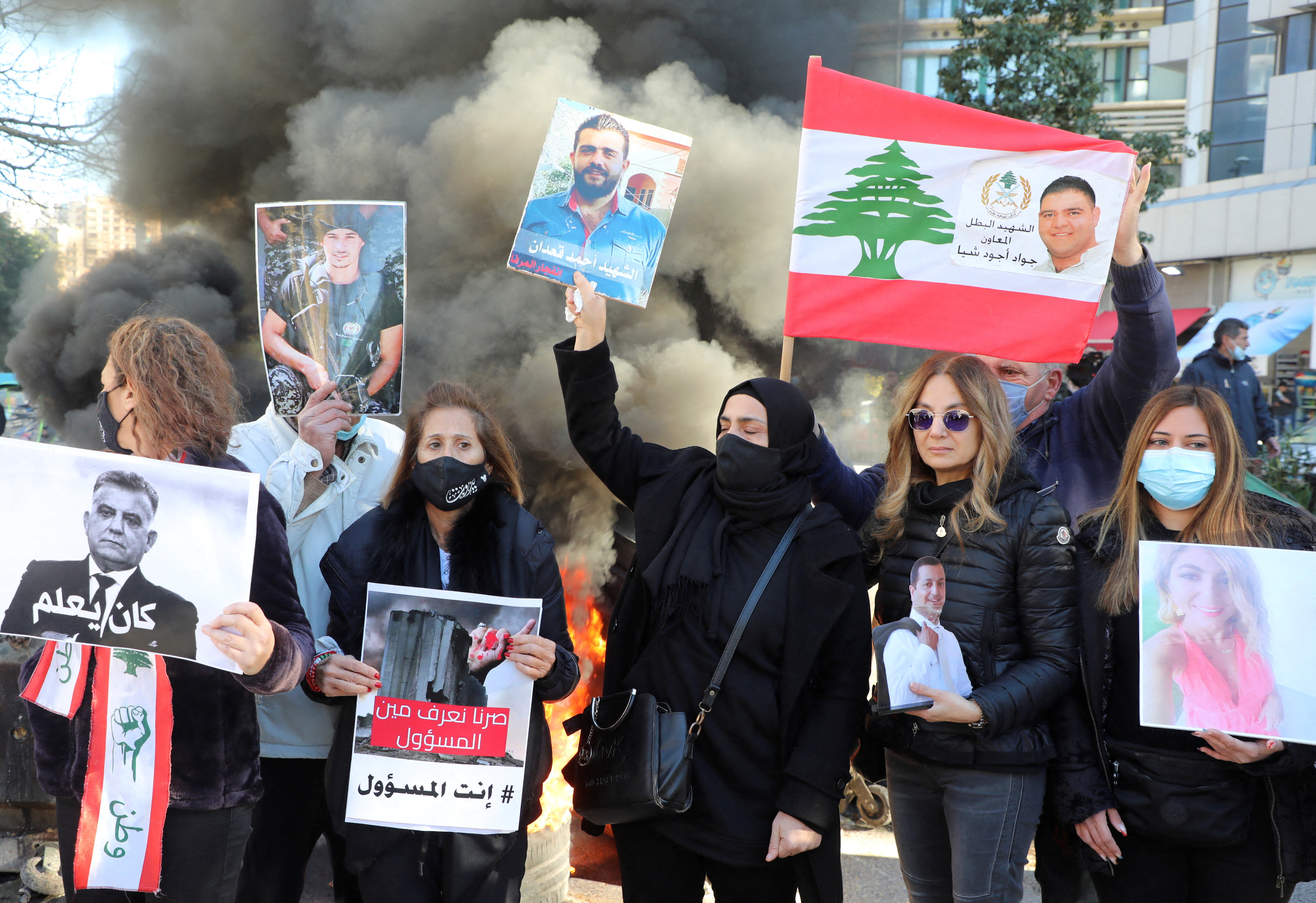 Family members of the victims of the 2020 Beirut port explosion protest, in Beirut