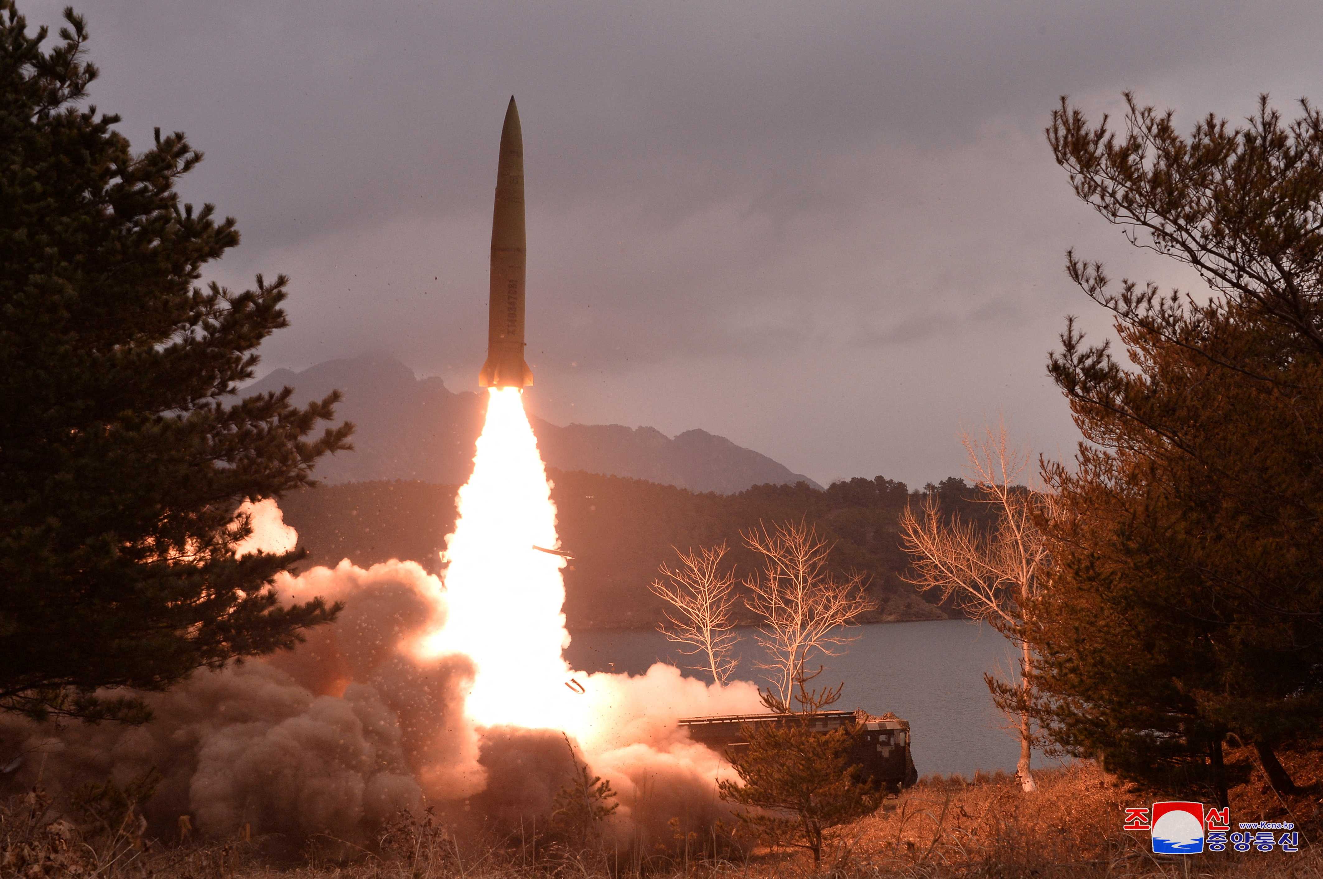 View shows a missile fired by the North Korean military at an undisclosed location