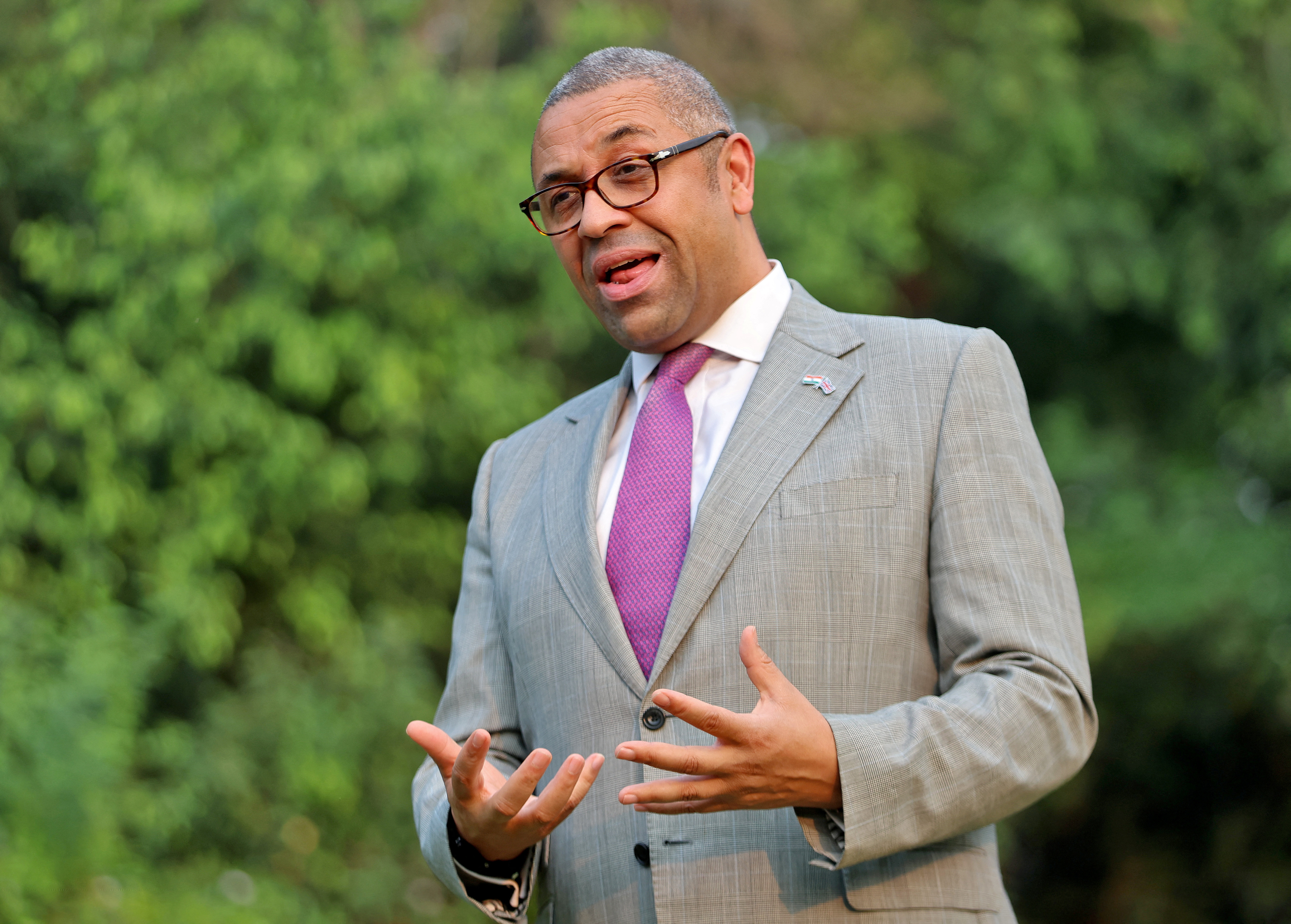 British Foreign Secretary James Cleverly speaks during an interview with Reuters in New Delhi